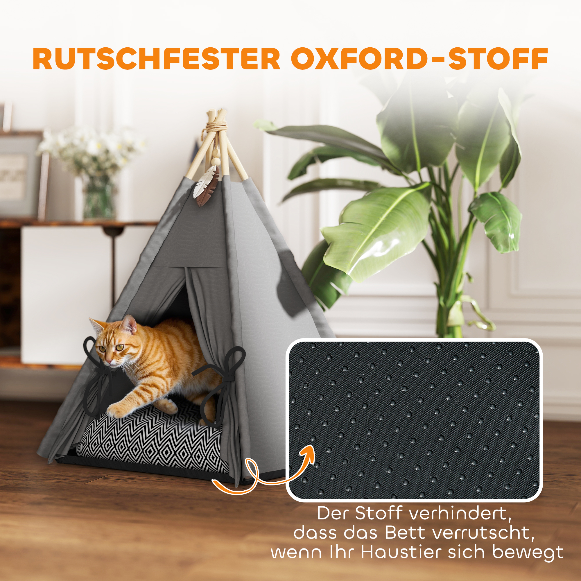 Tipi-Zelt für Haustiere, Tierbett im Tipi-Design, Katzenzelt mit Kissen, Hundebett zum Schlafen, Katzenbett, Grau