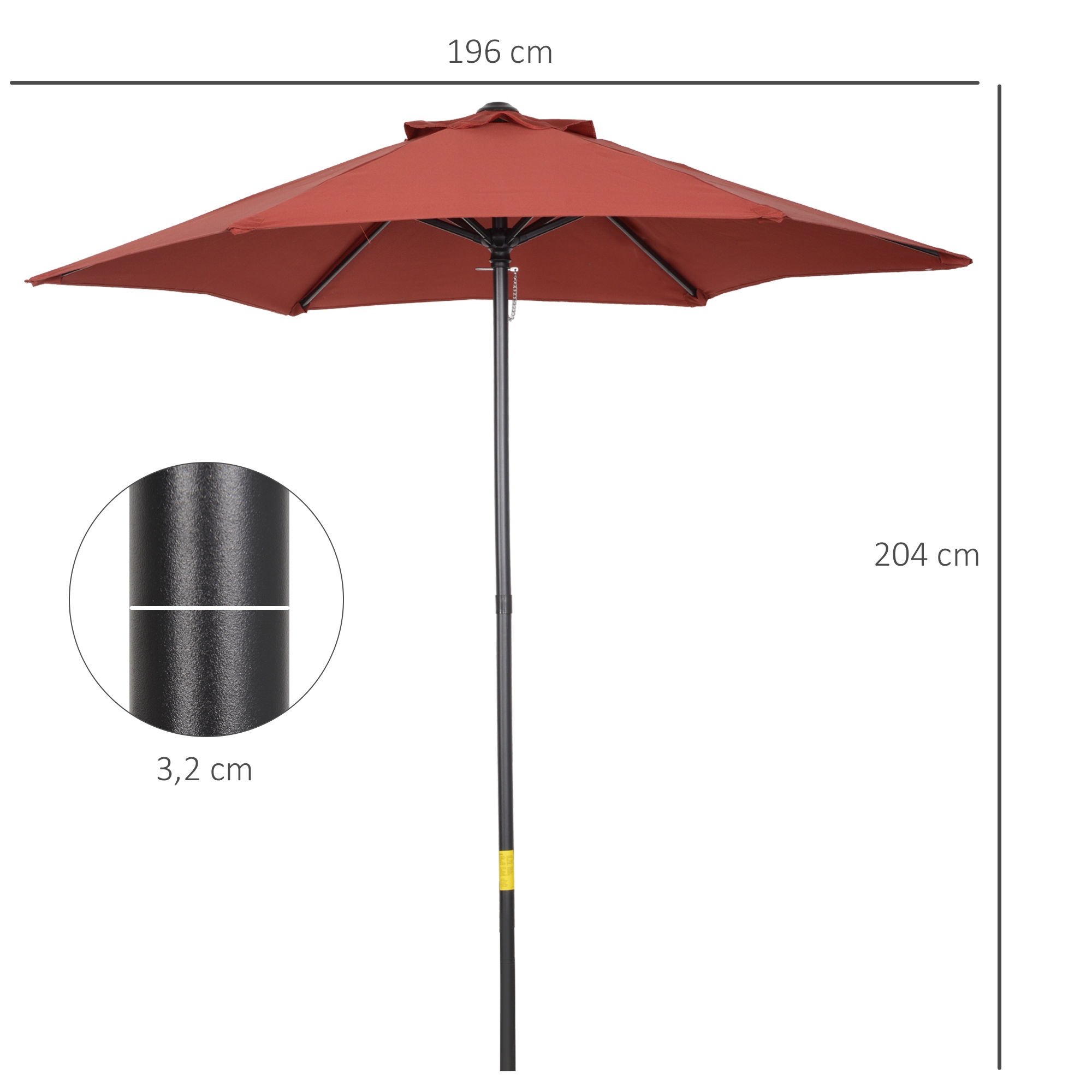 Sonnenschirm Ø196 cm, sechseckig Balkonschirm für Strand Balkon Garten, Weinrot