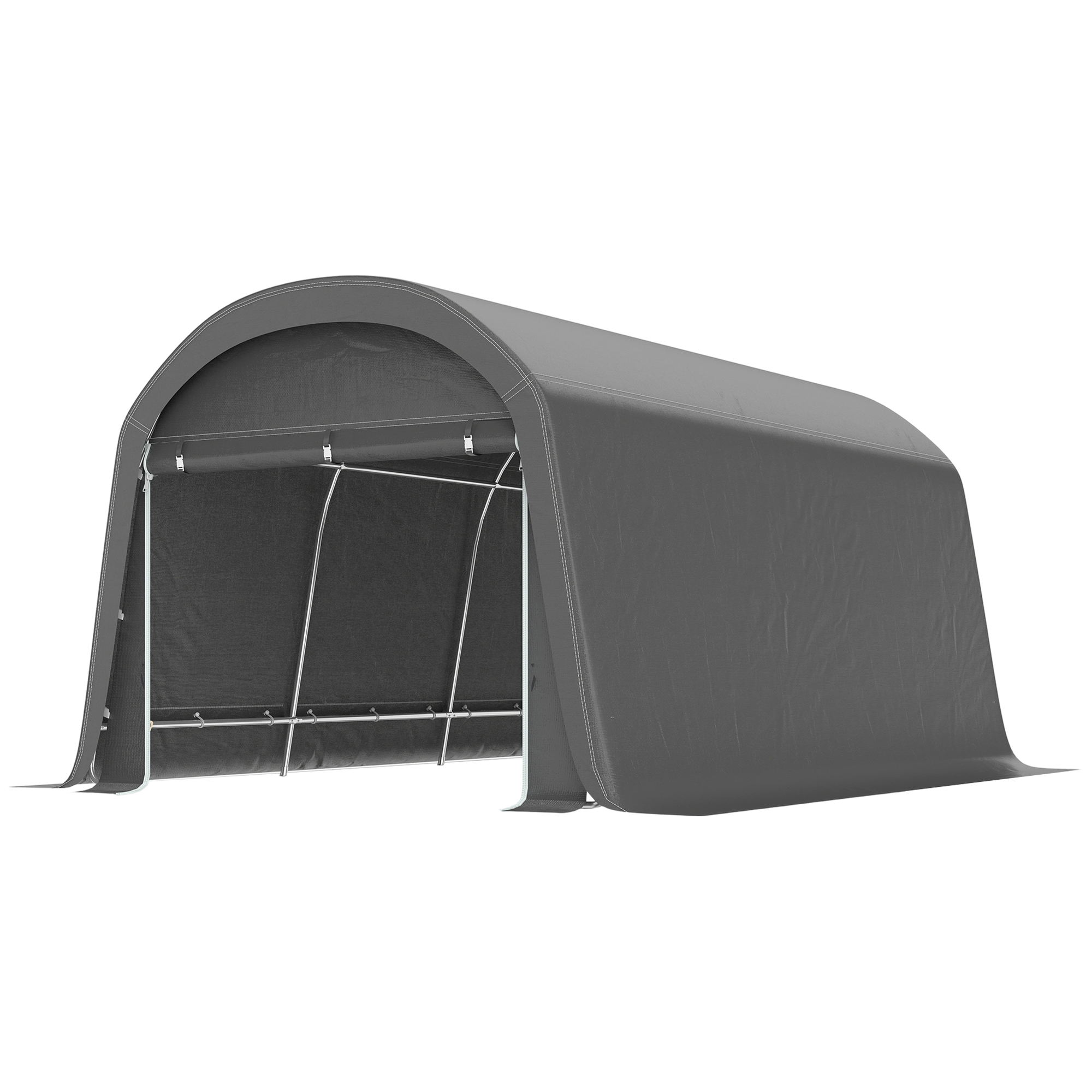 Gartenschuppen mit Kunststoff-Plane, Werkzeugzelt, aufstellbare Garage, 300B x 450T x 230H cm, Dunkelgrau