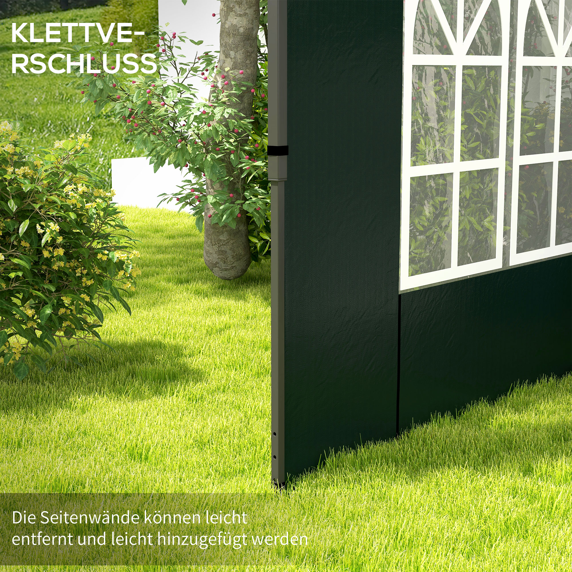 2er Set Seitenwände für Pavillon 3x3 3x6 Wasserdicht Seitenteile mit Fenster Dunkelgrün