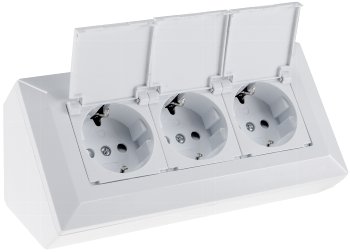 3-fach Steckdosenblock, weiß, 250V~/ 16A, Aufbaumontage mit Klappen 3-fach Steckdosenblock, weiß, 250V~/ 16A, Aufbaumontage mit Klappen