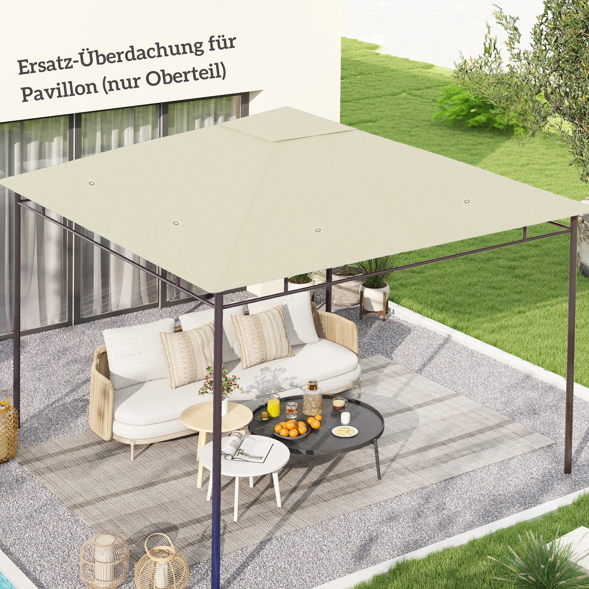 Ersatzdach für Pavillon 3x3m wasserabweisend Pavillondach mit 8 Wasserabflusslöcher Cremeweiß