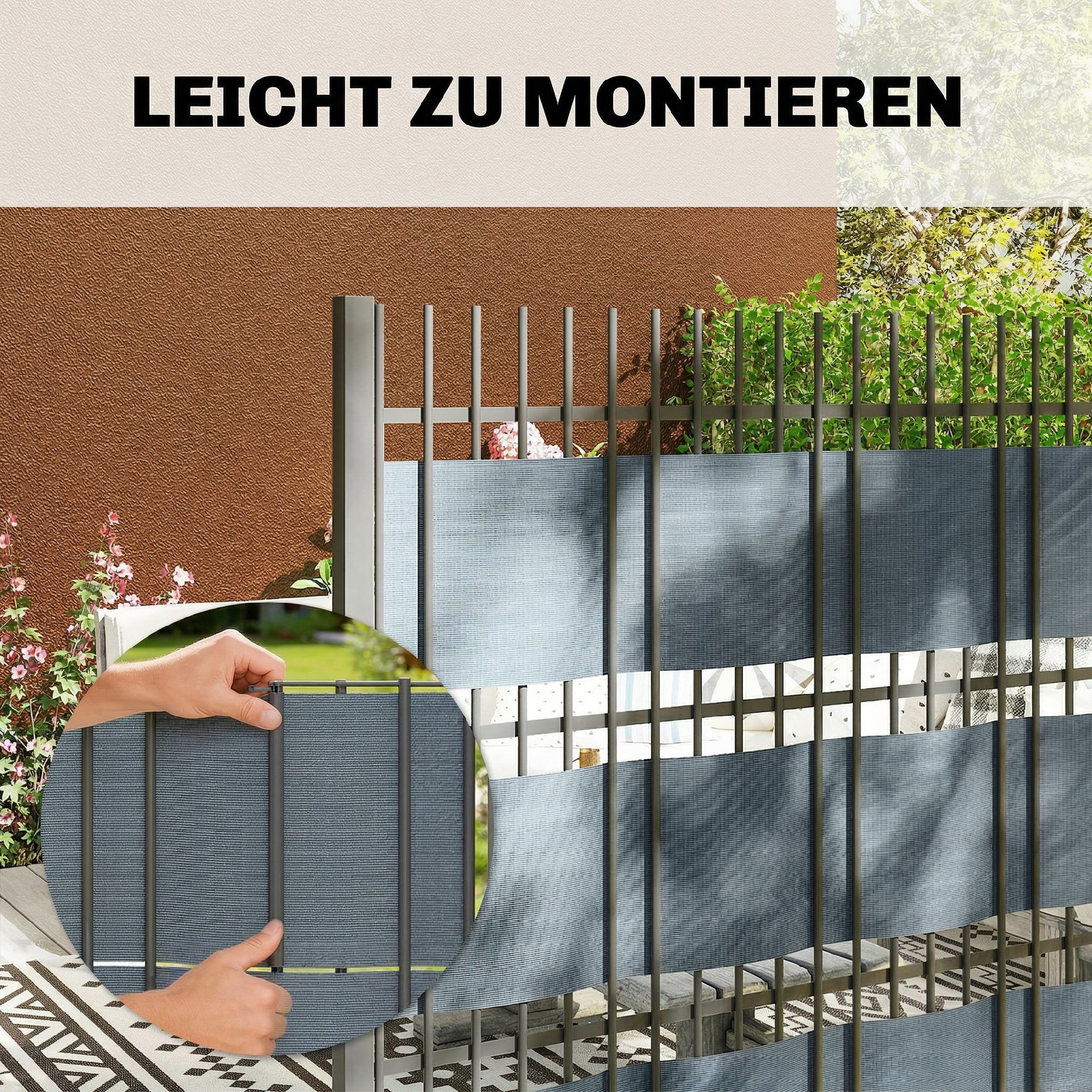 Sichtschutzstreifen 4er Set Kunststoff UV-beständiger wasserdichter Sichtschutz mit Befestigungsclips 35 m x 19 cm Grau