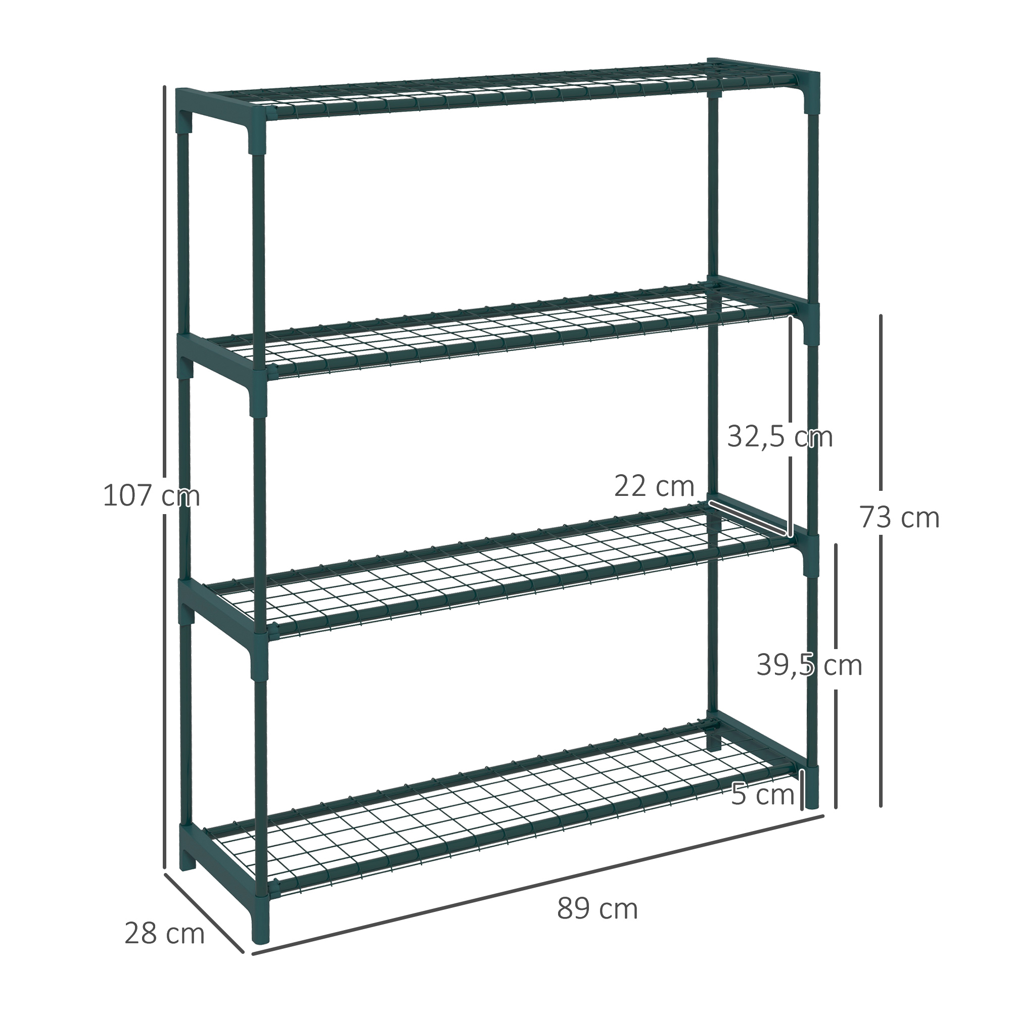 Pflanzenregal Blumentreppe Pflanzentreppe, 4 Regale, 89 cm x 28 cm x 107 cm, Dunkelgrün
