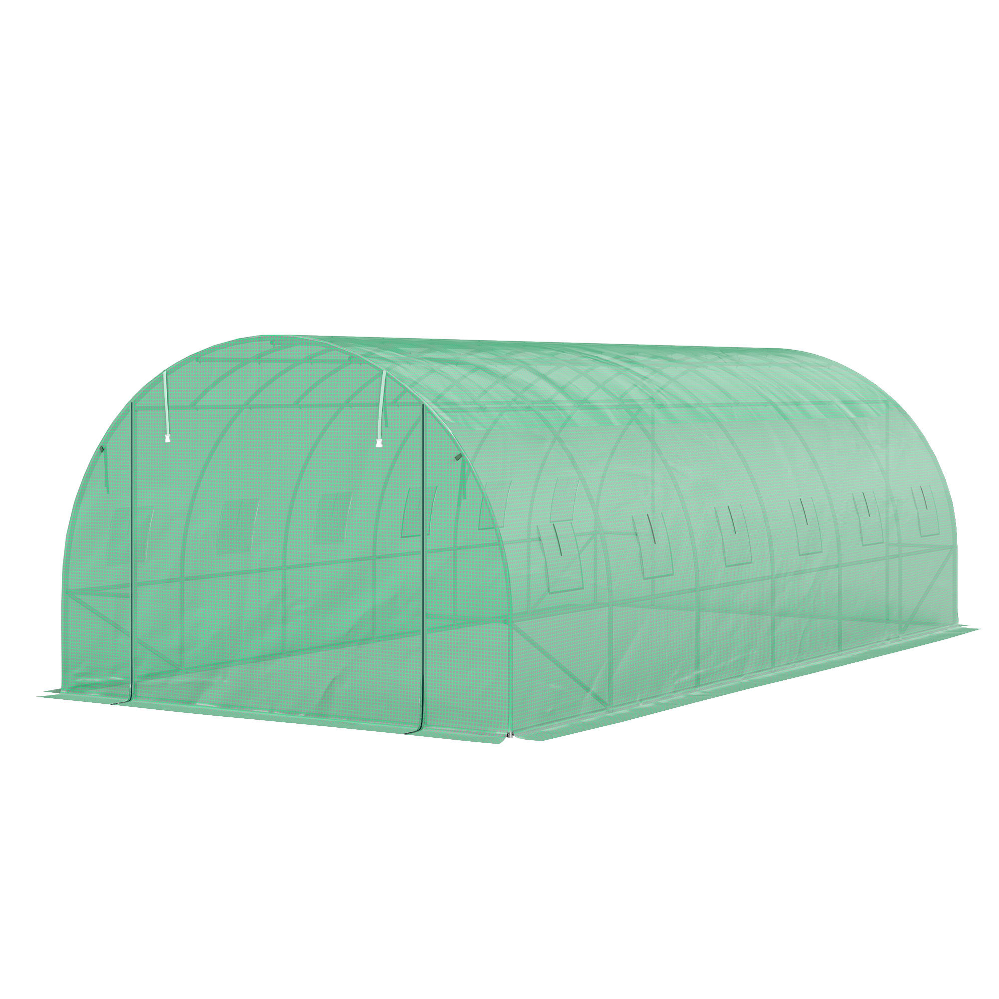 Polytunnel Gewächshaus mit Kunststoff-Abdeckung und Stahlrahmen, begehbares Gewächshauszelt mit Rolltüren, Grün