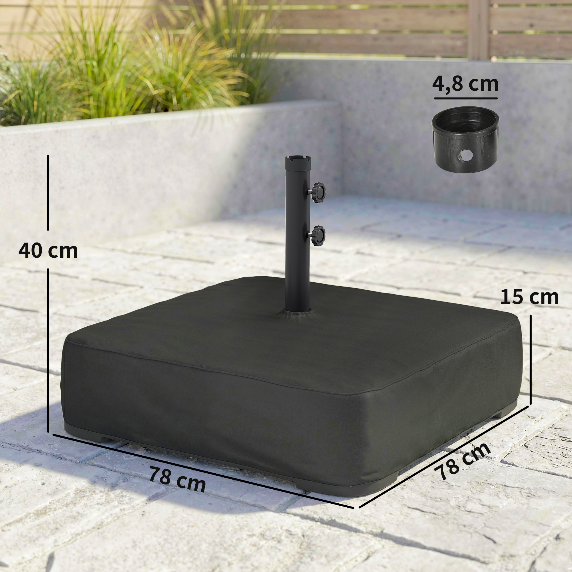 Sonnenschirmständer 80 kg Sandfüllung robuster Standfuß für Freischwinger und 48 mm Stangen Schwarz