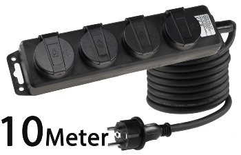 Gartensteckdosenleiste für Außen, 4-fach, IP44, H07RN-F 3G1,5mm², Zuleitung 10m