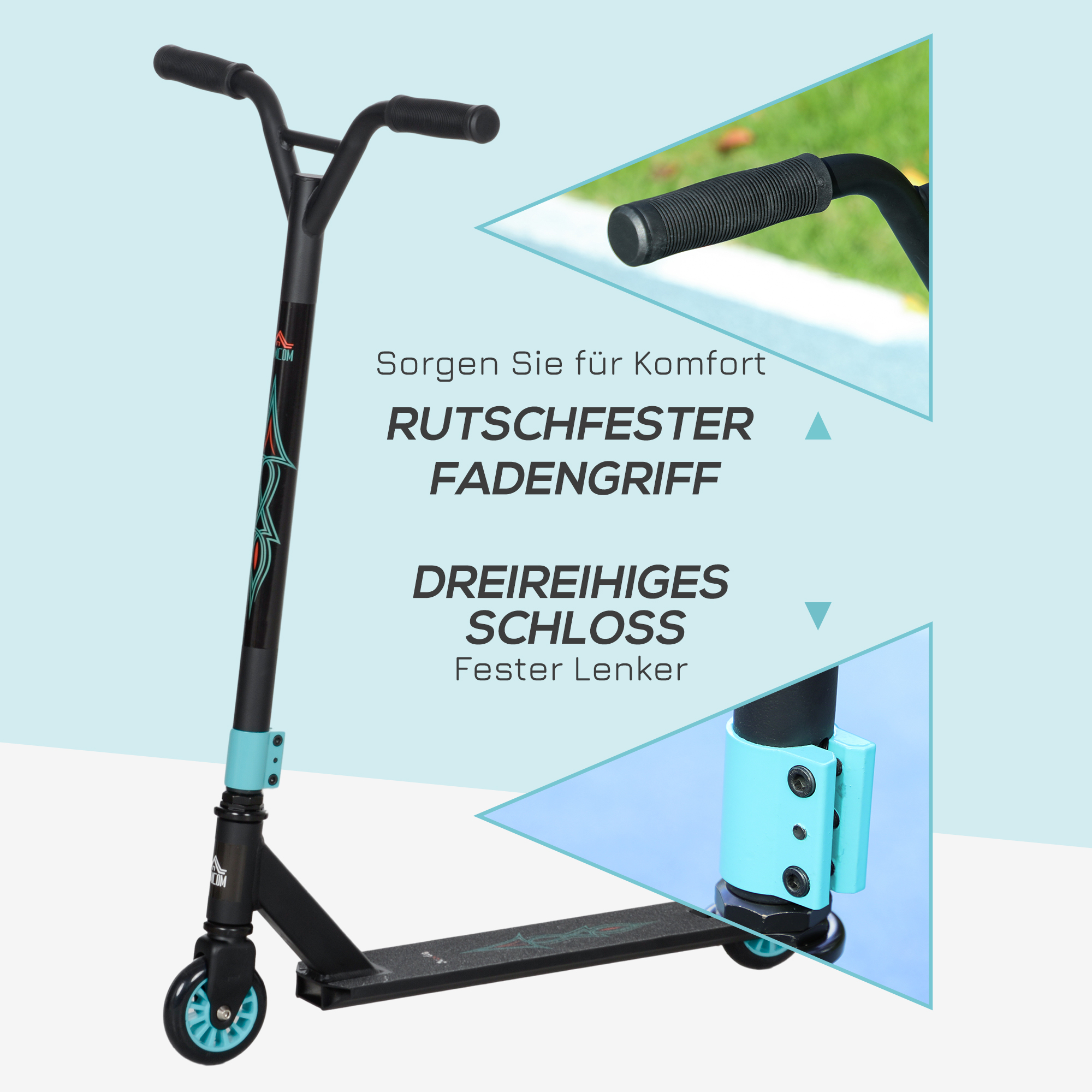 Pro Stunt-Scooter, Tretroller für Freestyle Tricks, Aluminium, Metall, Kunstleder, für Kinder und Erwachsene, Grün