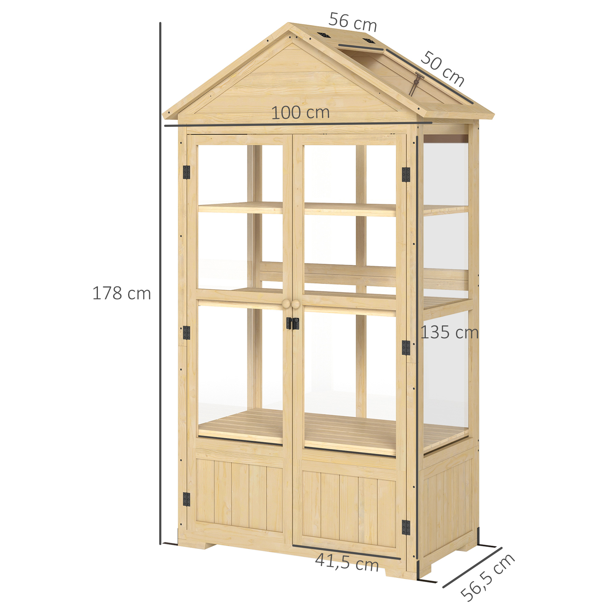 Gewächshaus, mit Regal, Dachfenster, verriegelbare Tür, Acryl, Holzrahmen, 100 x 56, 5x 178 cm