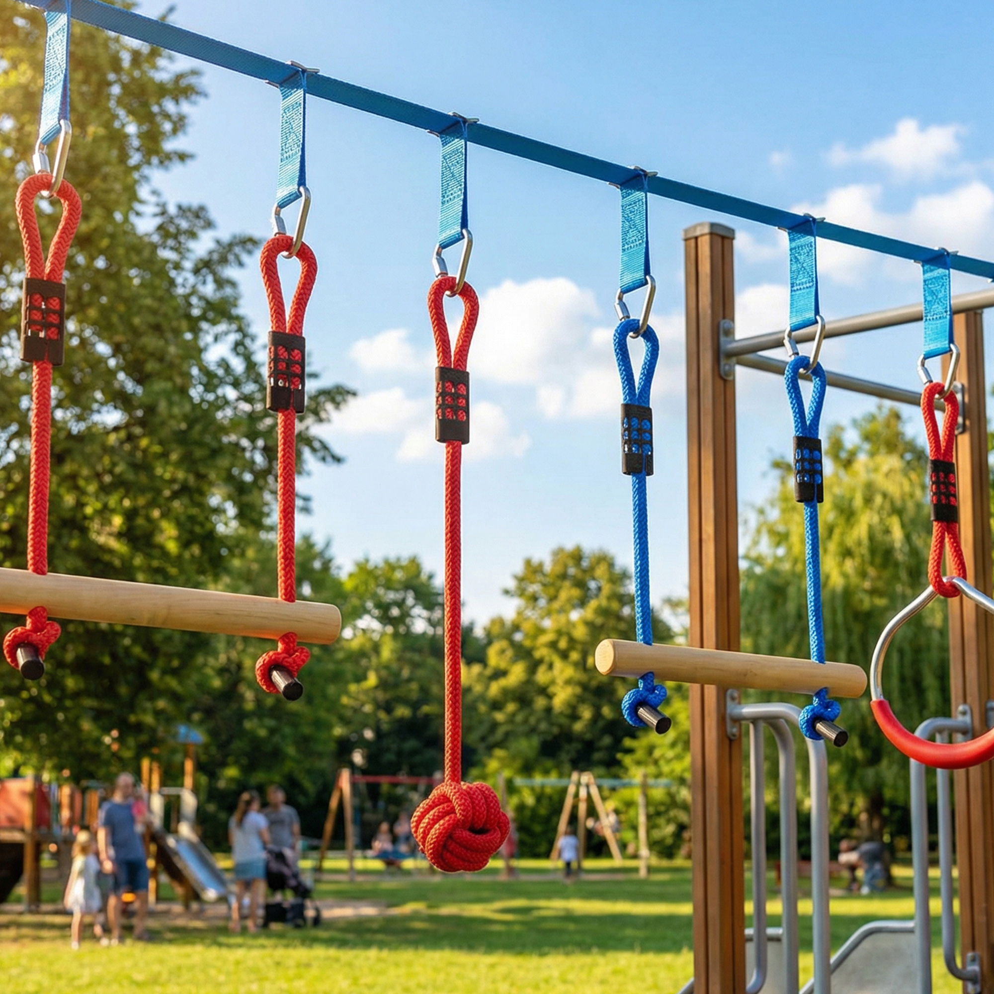 Ninja Line Kinder 10m 9-teilig Slackline Set mit 2 Turnringe 3-in-1 Schaukel 2 Kletterstange für 3-8 Jahre Mehrfarbig