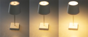 LED Tischleuchte 26cm, Weiß, 3xAA A Batterie, dimmbar, Licht warmweiß