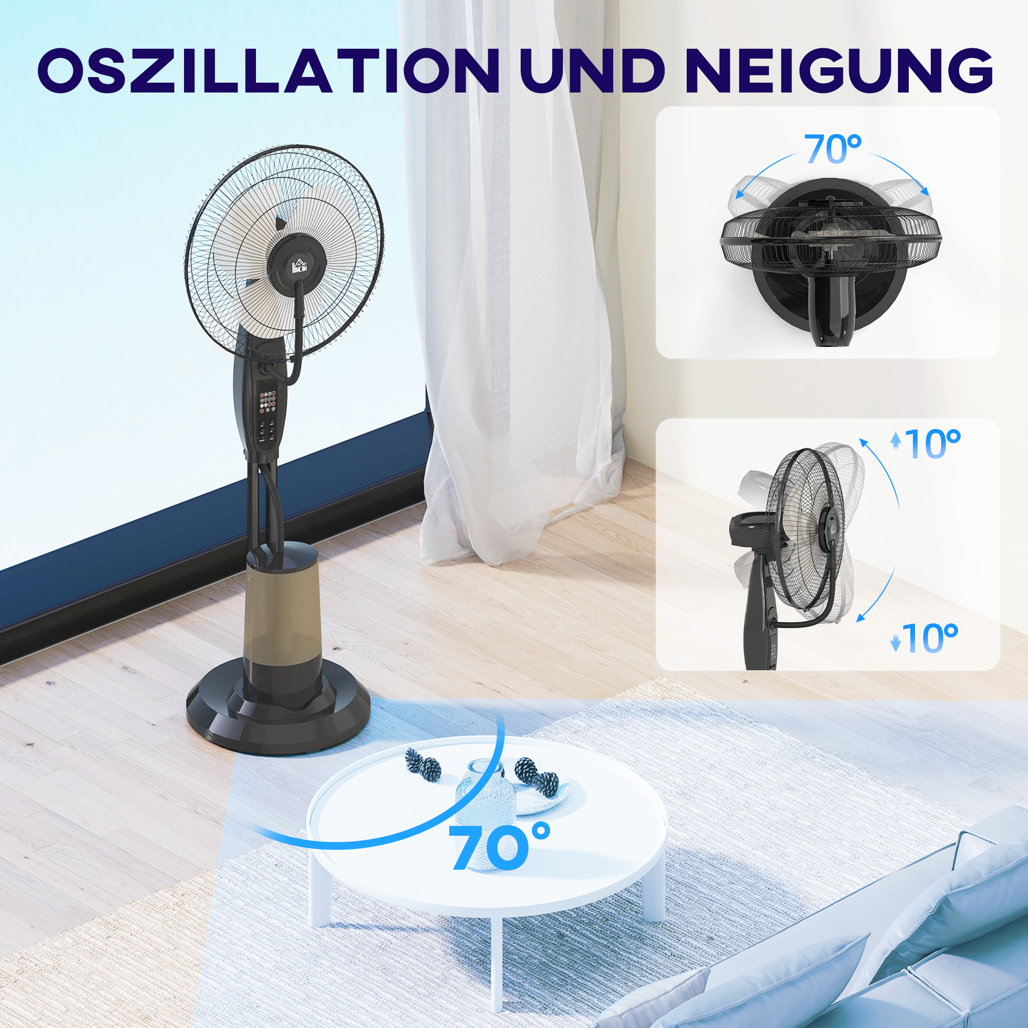 Ventilator, Nebelventilator, 3 Geschwindigkeiten, Timer, Luftbefeuchter, Schwarz