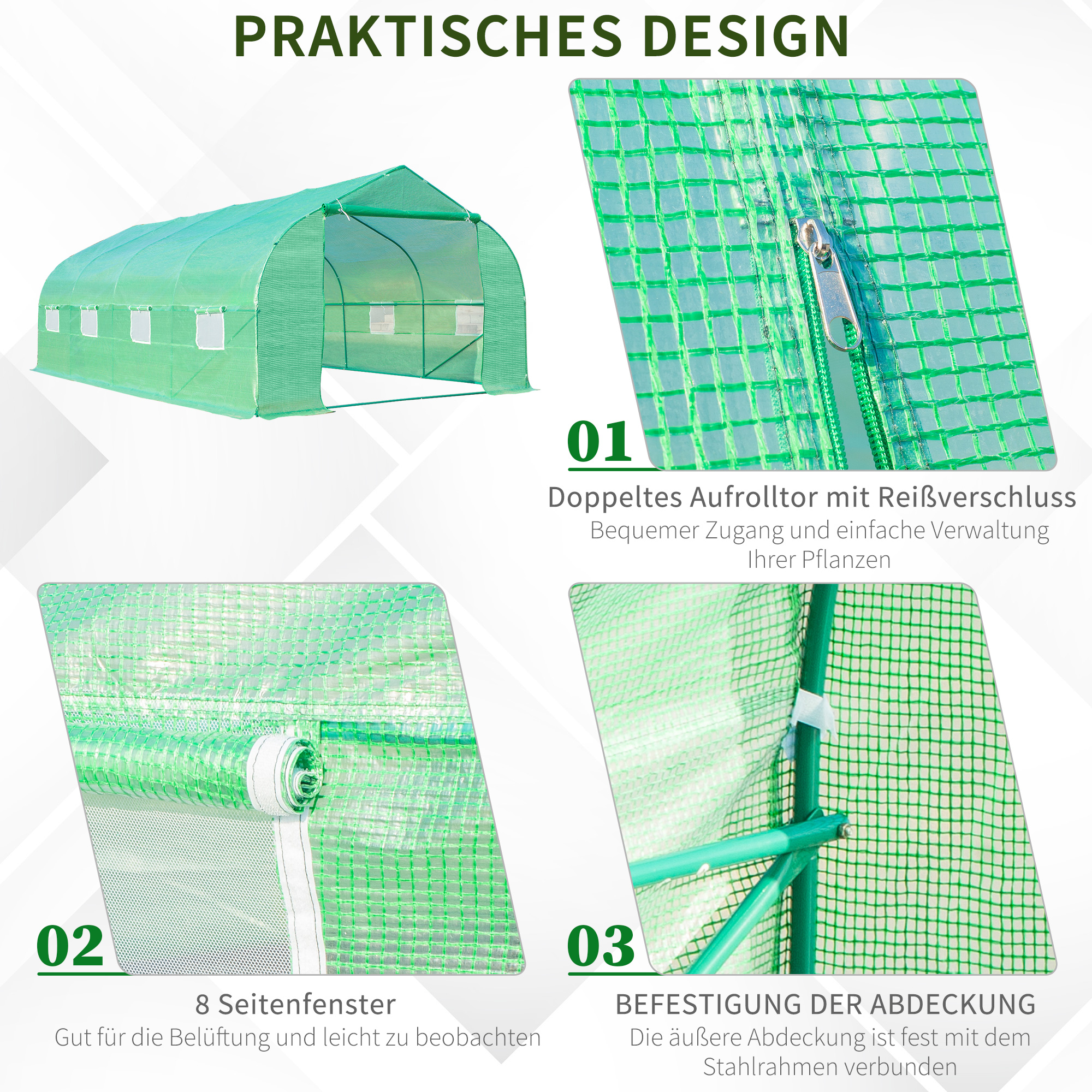 Folien Gewächshaus Foliengewächshaus Treibhaus Frühbeet Pflanzenhaus Tomatenhaus Giebeldach 595 × 300B × 200H cm