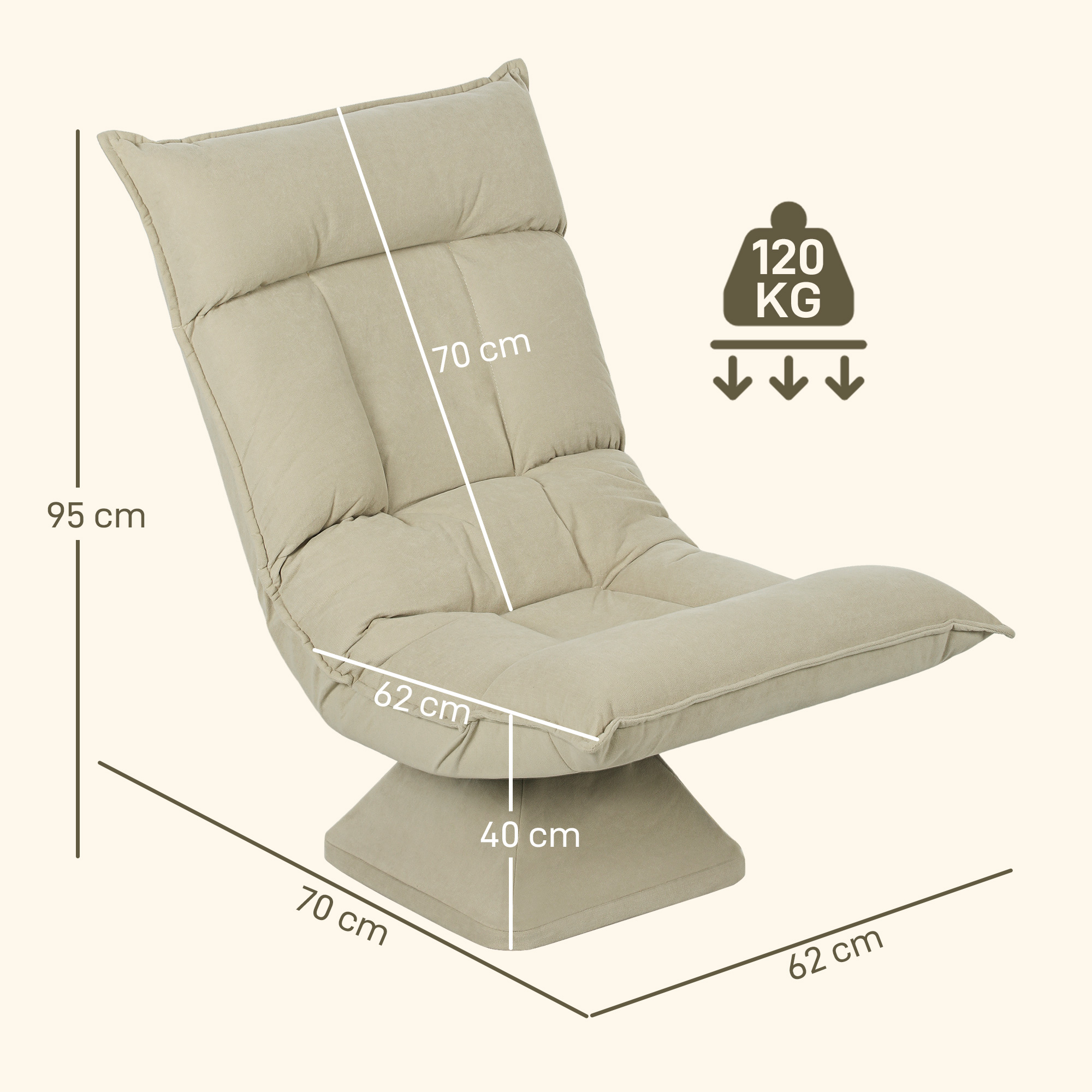 Bodensessel mit 5-fach verstellbarer Rückenlehne, drehbar, moderner Polsterstuhl, Beige
