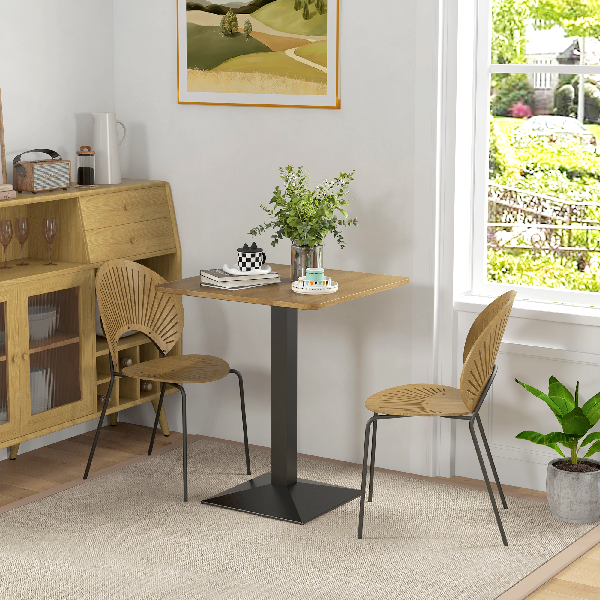 Esstisch Quadratischer Küchentisch für 2 Personen Esszimmertisch mit Holzoptik Stahlbasis 70 x 70 x 75 cm Dunkelbraun