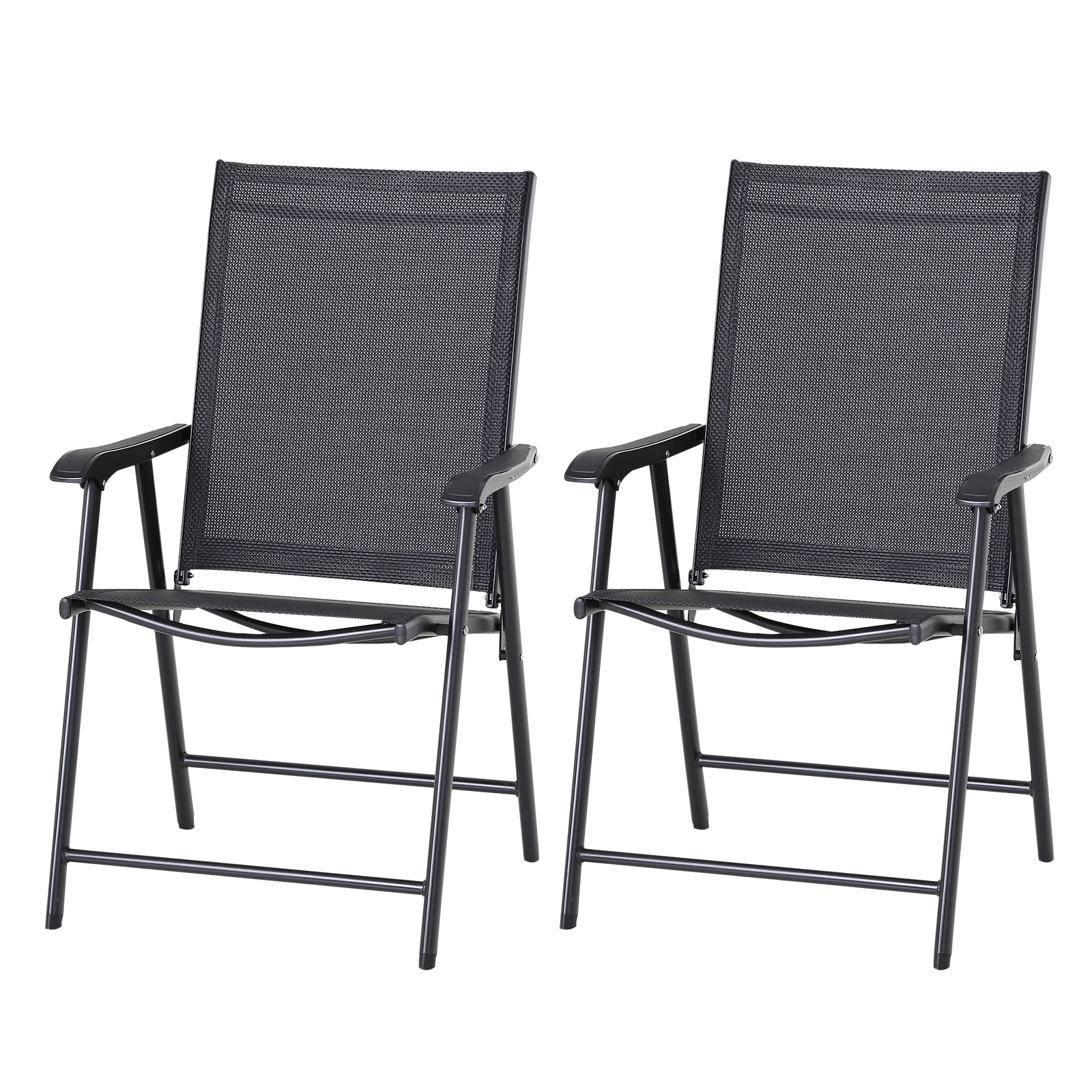 Klappstuhl mit Armlehne 2er Set Campingstuhl Angelstuhl Metall Schwarz 58 x 64 x 94 cm