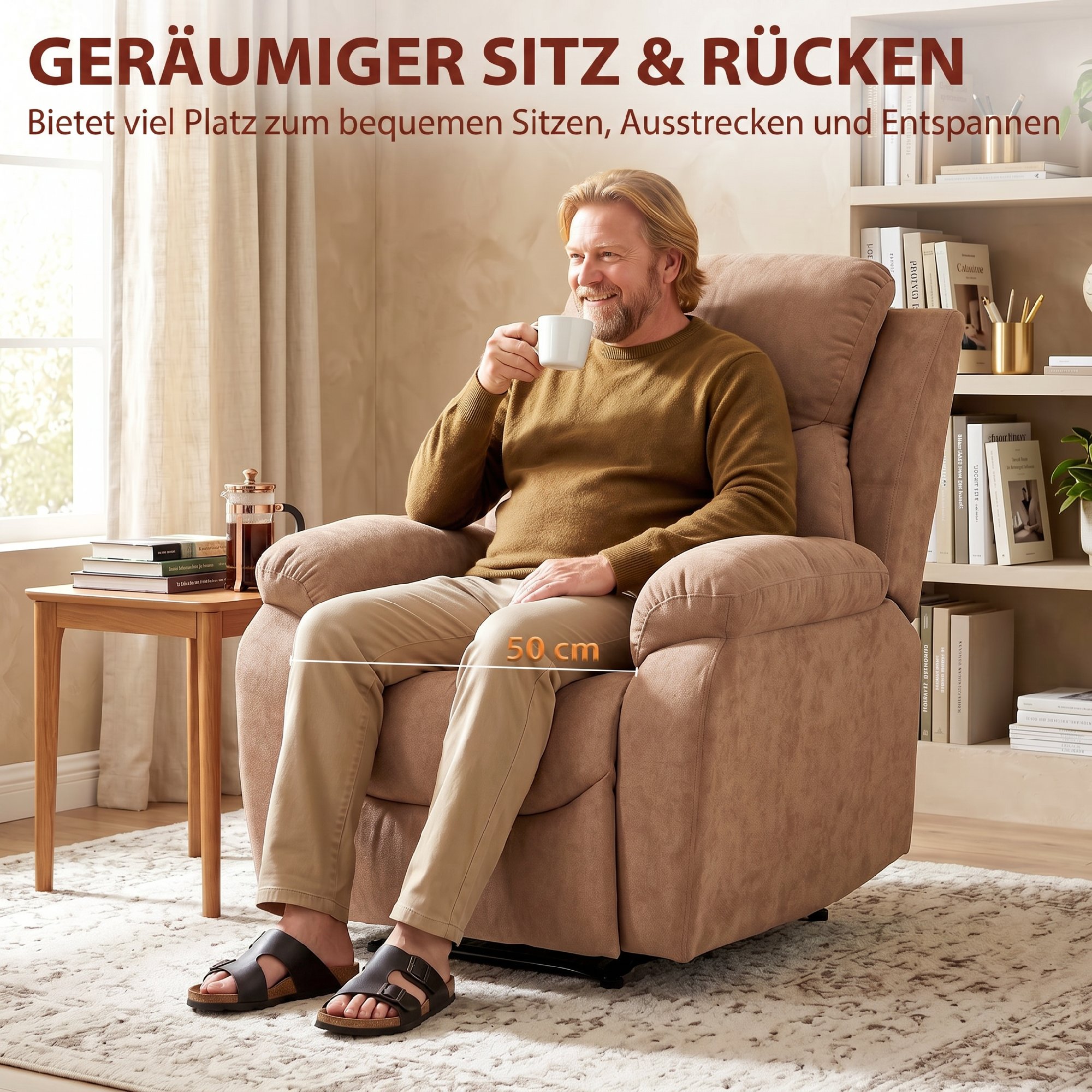 Relaxsessel, Fernsehsessel mit Liegefunktion, Leinenoptik, für Wohnzimmer, Schlafzimmer Dunkelbraun