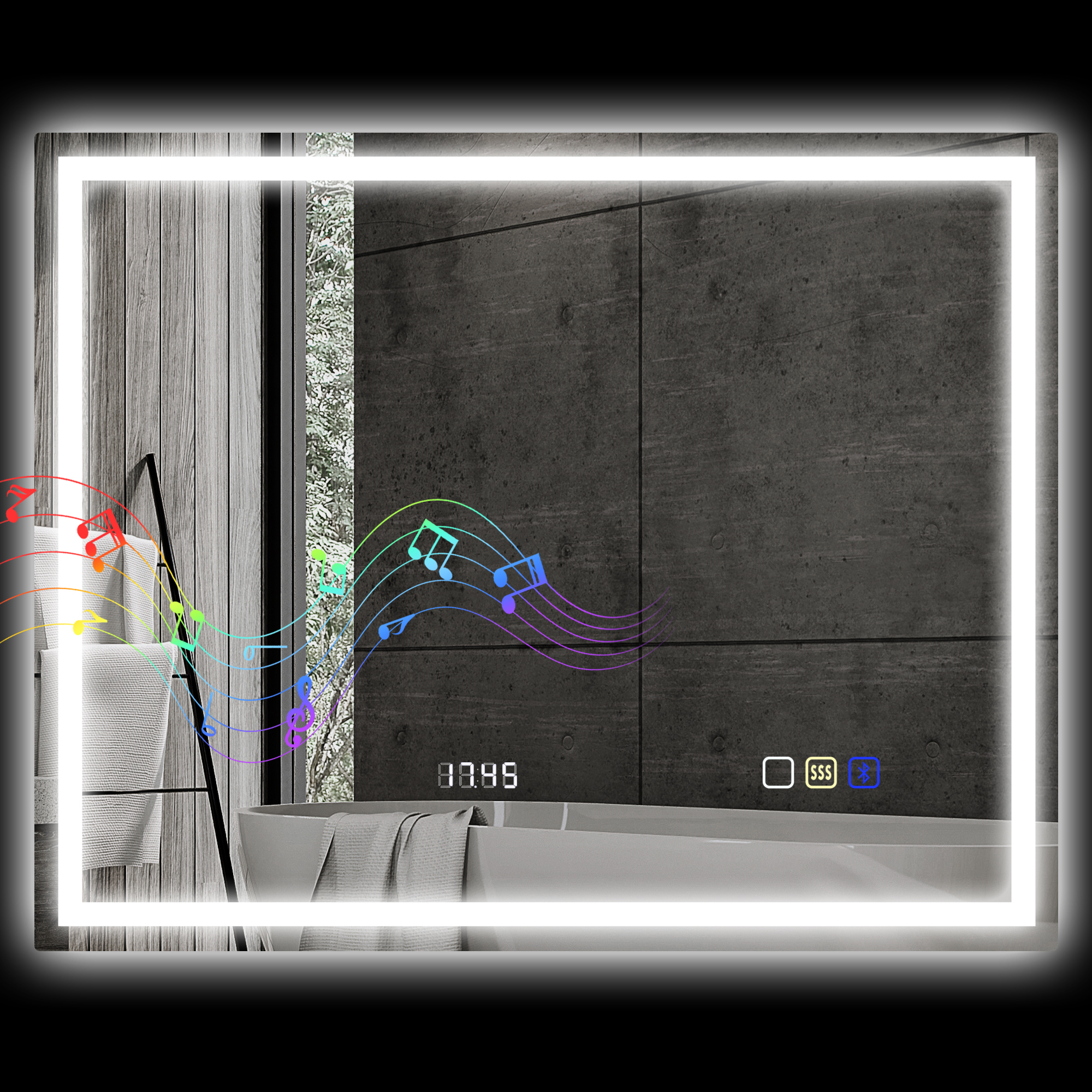 Badezimmerspiegel LED bluetooth 80 x 100 cm Touch-Schalter einstellbare Beleuchtung 3 Farben Anti-Fog Memory Silber