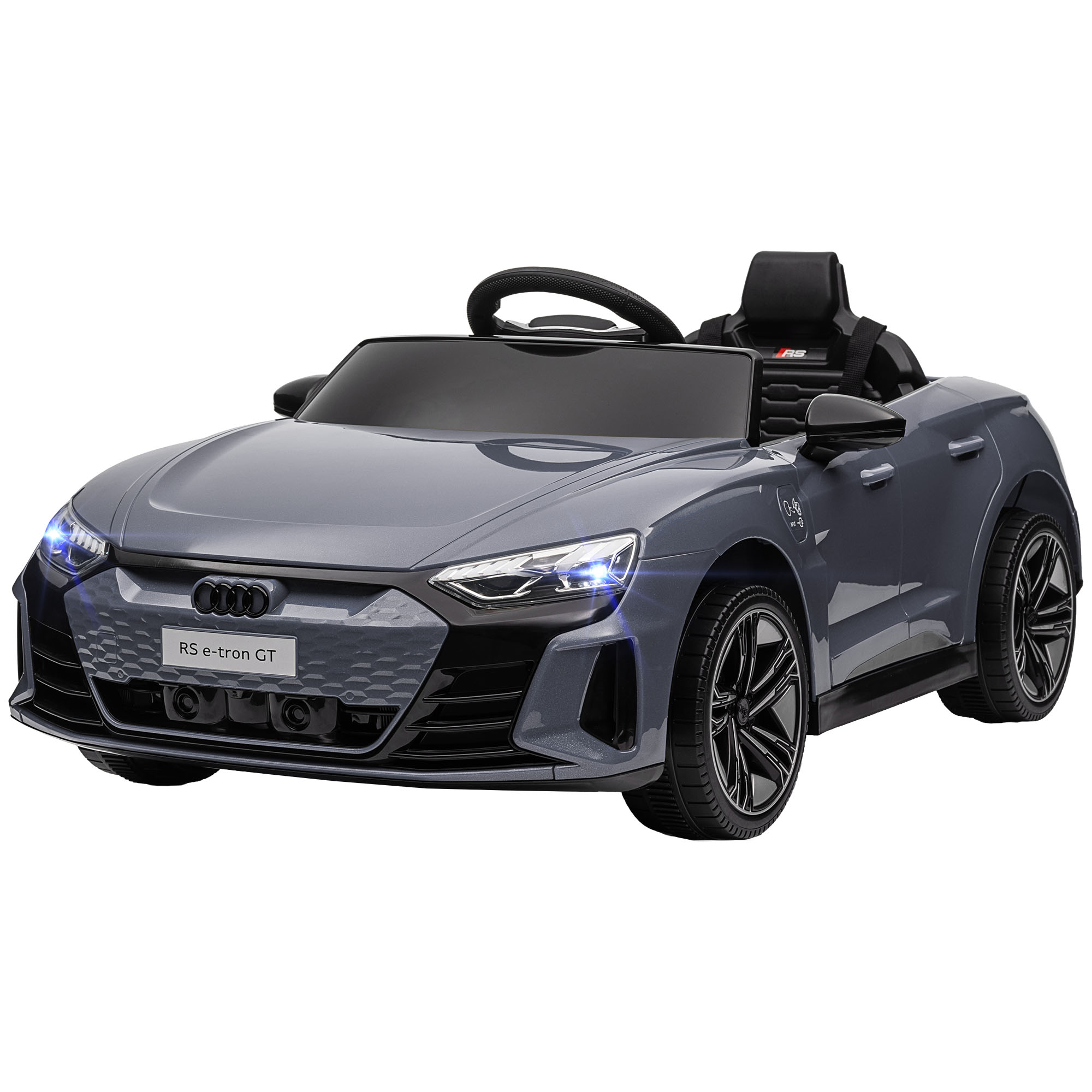 Kinder-Elektroauto mit Fernbedienung, Sicherheitsgurt, Hupe, Musik, Scheinwerfer, bis 5 km/h, 3-5 Jahre, Grau