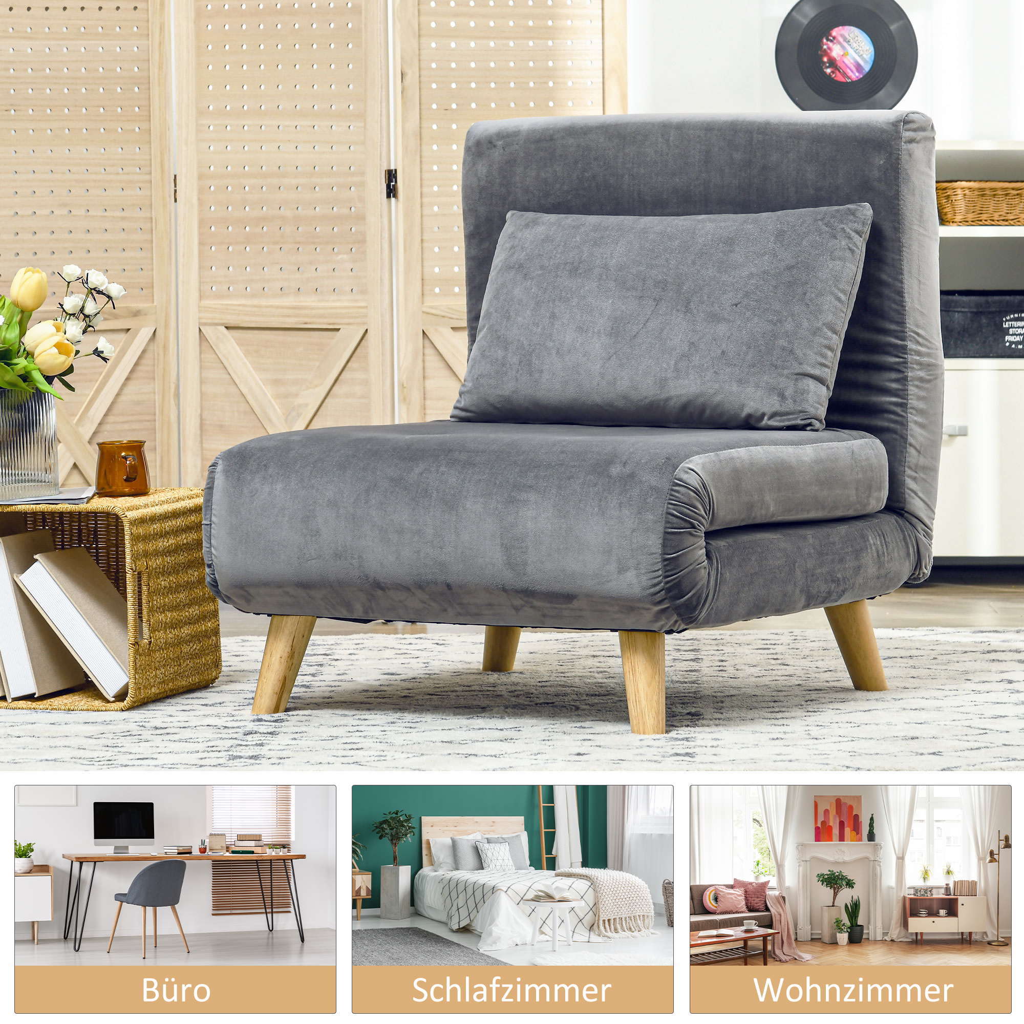 2-in-1 Sessel, Relaxsessel, Gästebett, 72 cm x 78 cm x 79 cm, Grau