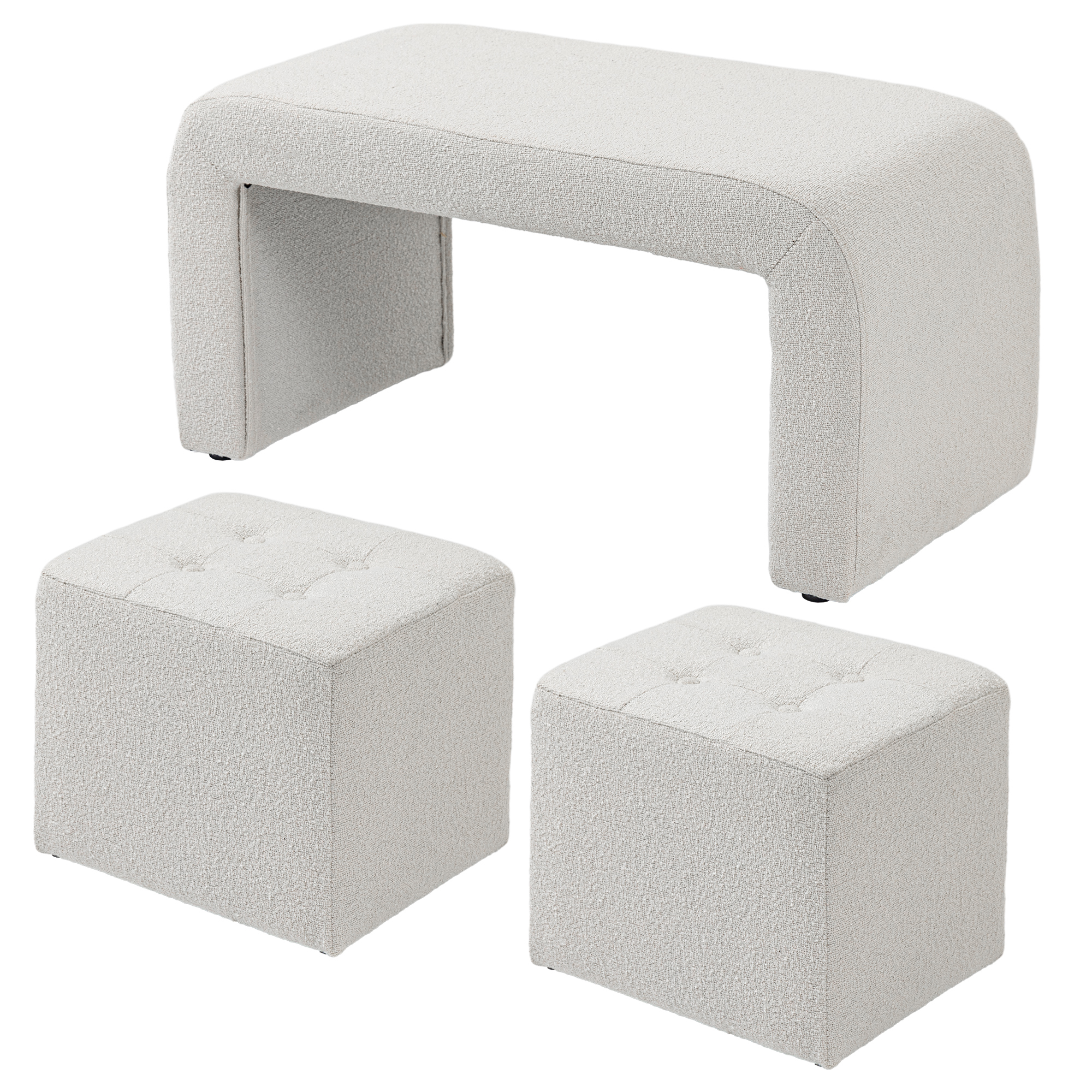 Fußhocker-Set Fußhocker 3-teilig, Knopfheftung, 89 cm x 42,5 cm x 45 cm, Creme Fußhocker-Set Fußhocker 3-teilig, Knopfheftung, 89 cm x 42,5 cm x 45 cm, Creme