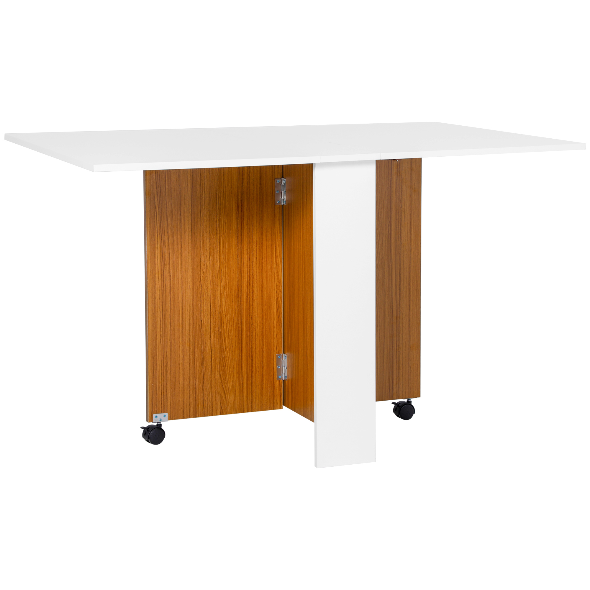 Ausklappbarer Esstisch Ausziehbarer Esstisch, mobil, modernes Design, 120 cm x 80 cm x 73 cm, Teak + Weiß Ausklappbarer Esstisch Ausziehbarer Esstisch, mobil, modernes Design, 120 cm x 80 cm x 73 cm, Teak + Weiß