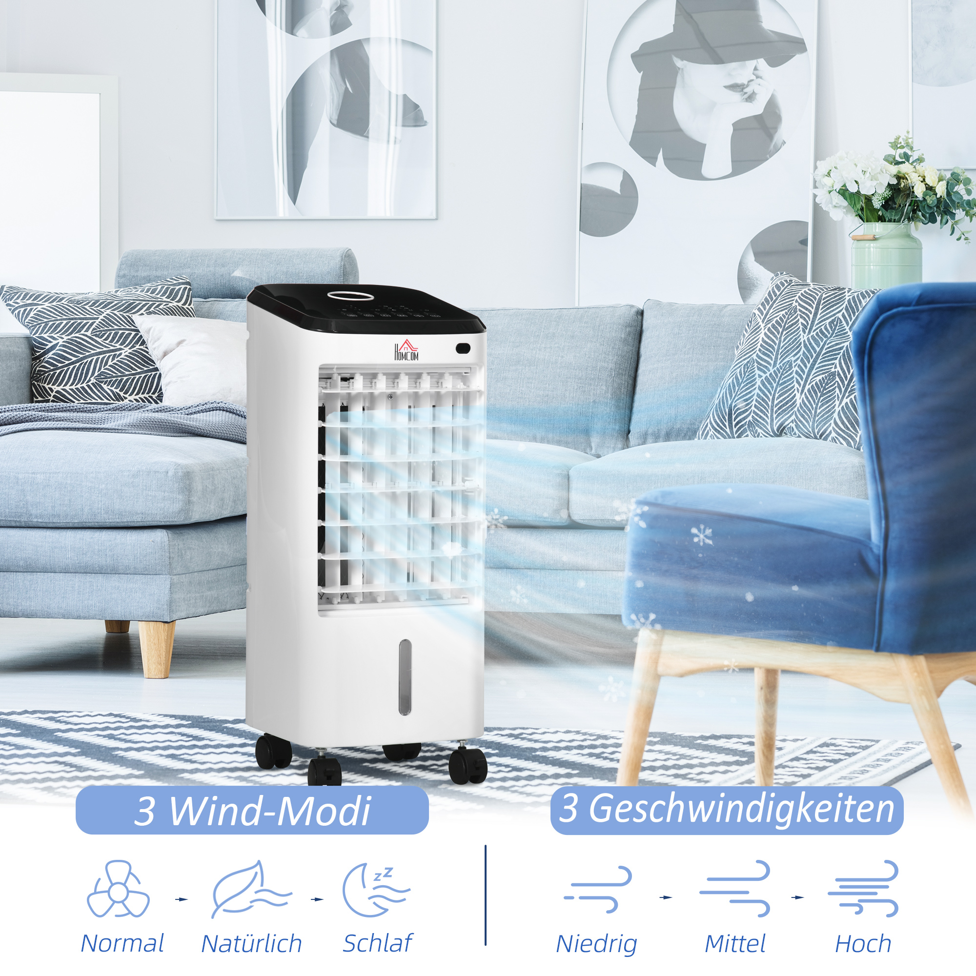 Min-Klimagerät Klimagerät Raumklimagerät, 3 Modi, Timerfunktion, 24,5 cm x 27 cm x 60 cm, Cremeweiß + Schwarz