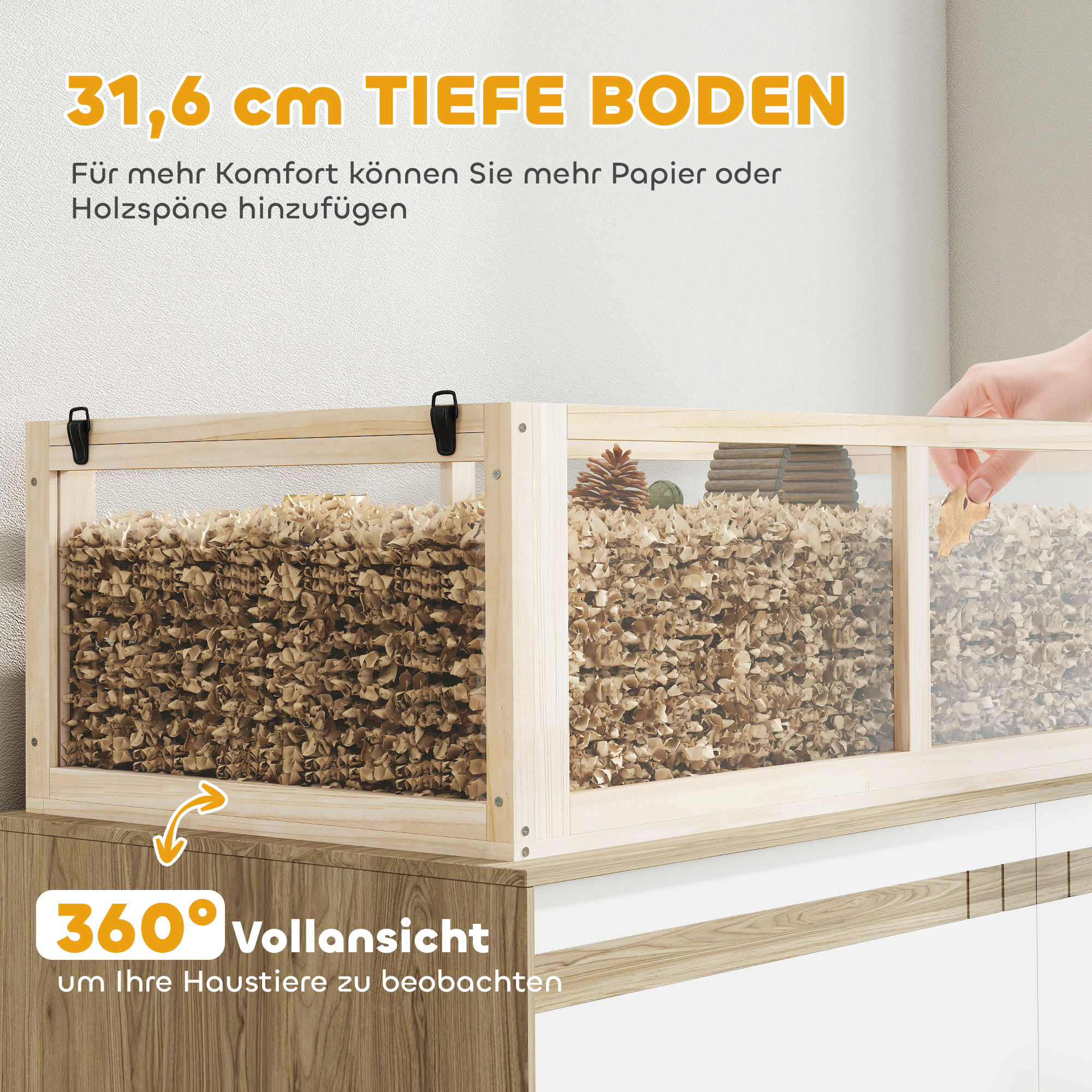 Hamsterkäfig aus Holz 3 Etagen Nagerkäfig Kleintierkäfig mit Wippe Laufrad Hütte 95 x 53 x 76 cm Naturholz