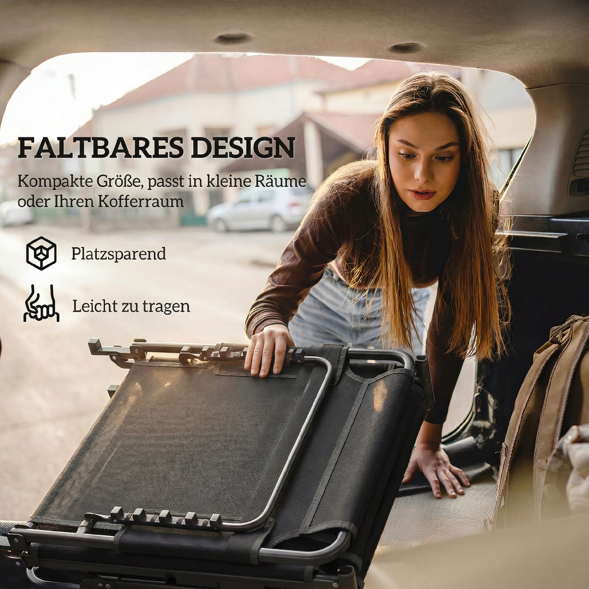 Sonnenliege Klappbar Breite Gartenliege mit 5-fach Verstellbar Rückenlehne gepolsterter Matratze Kopfstütze Seitentasche