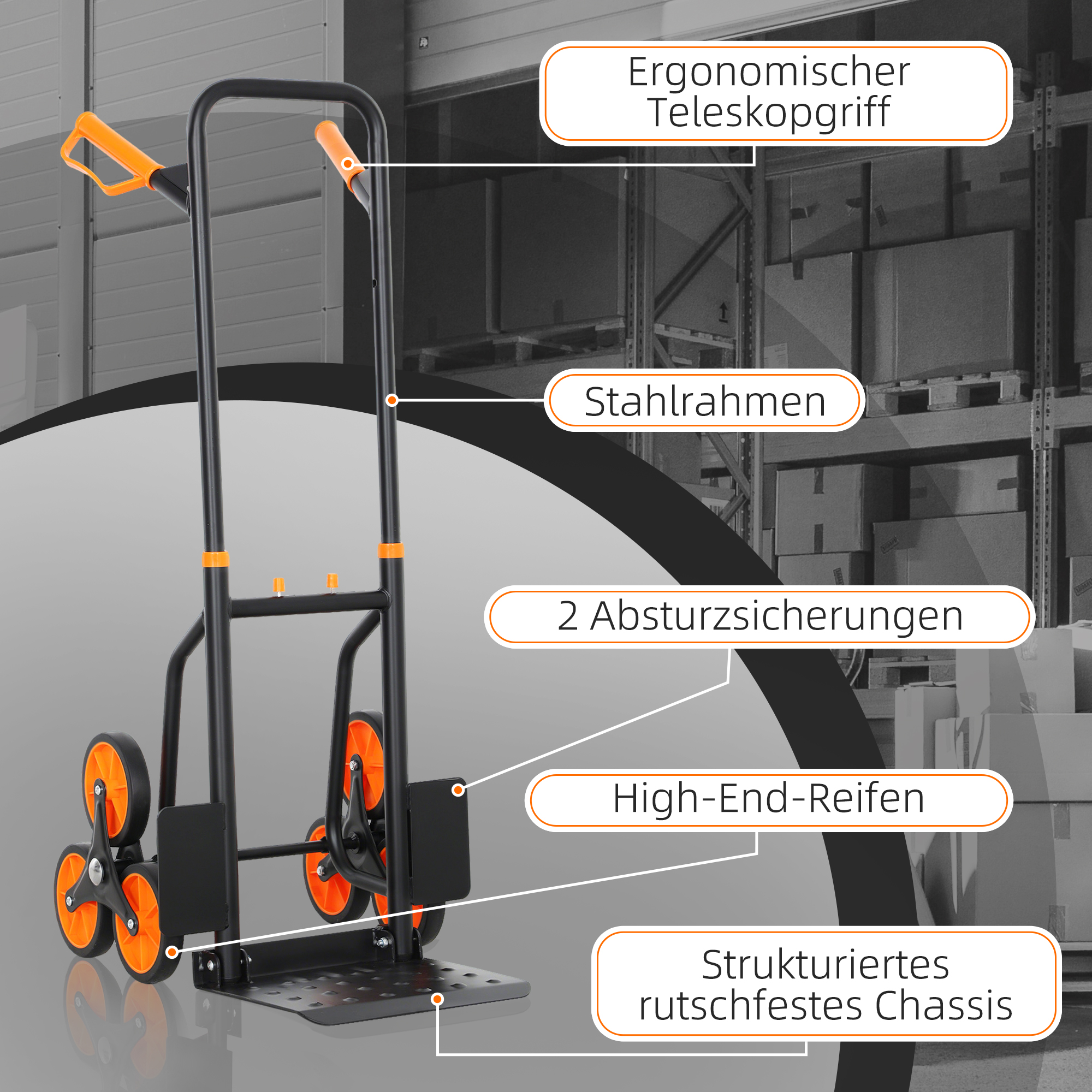 Treppensteiger Sackkarre klappbar Transportkarre mit Stahlrahmen max. 120kg