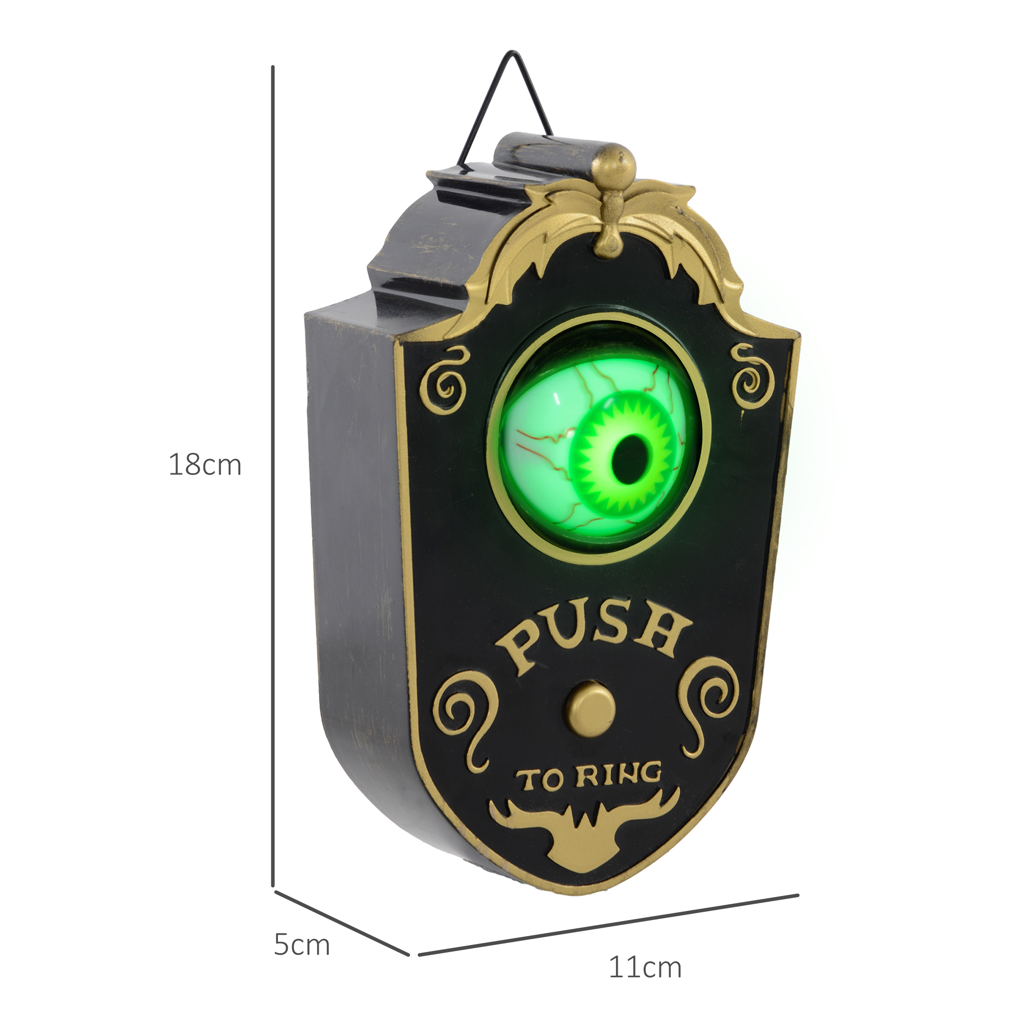 Halloweendeko, Türglocke mit Horror-Auge, Geräusch- & Touchsensor, beweglich, grünes Licht