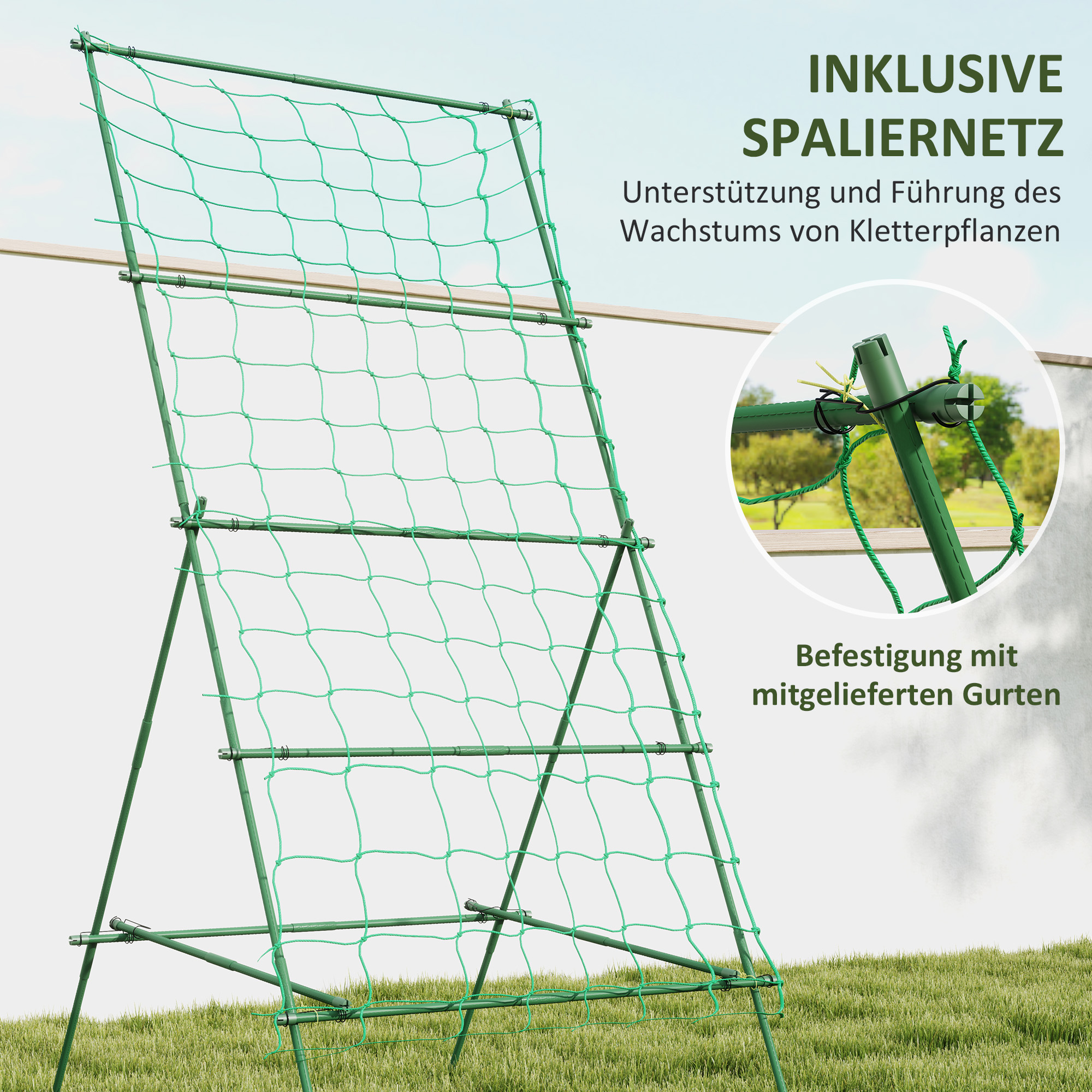 Rankgitter aus Stahl zum Stecken rostfrei Rankhilfe in A-Form für Kletterpflanzen 101x133x227 cm Grün