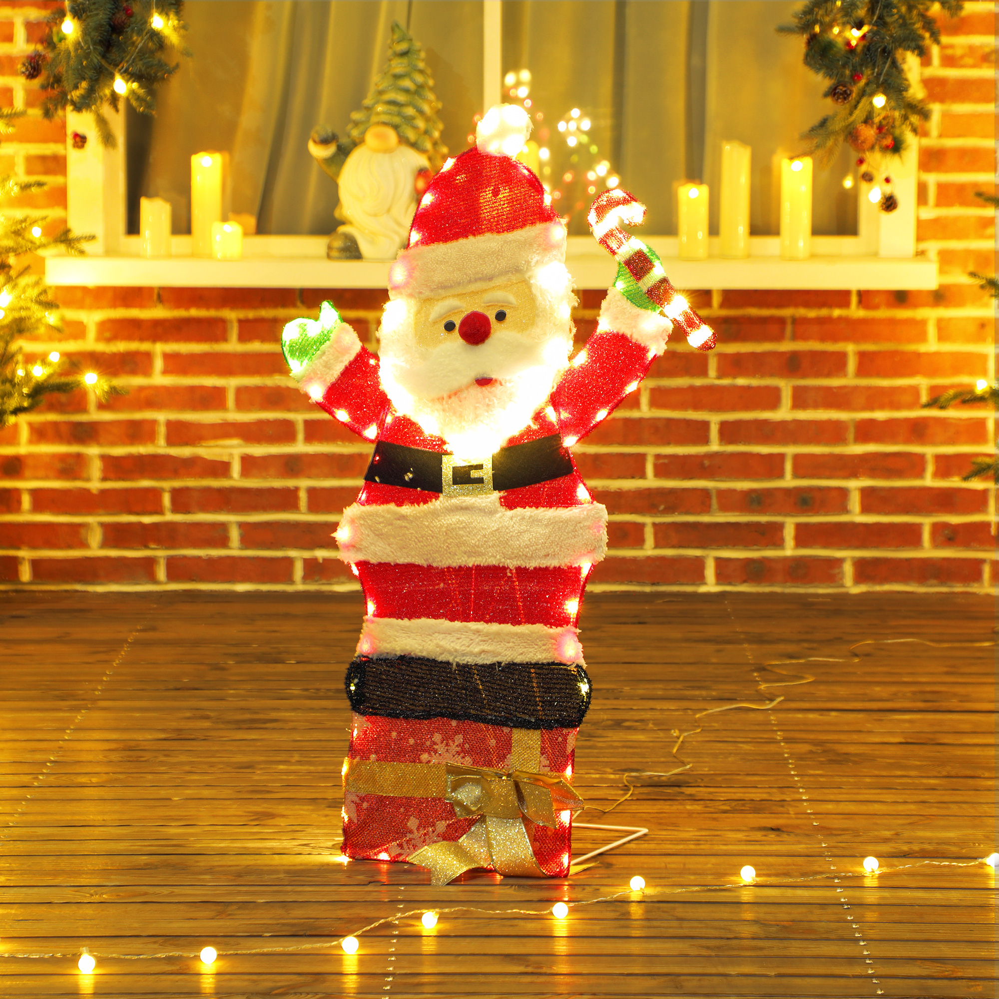97er LED Weihnachtsdeko, Weihnachten Weihnachtsmann in warmweiß, Stahlrahmen Mehrfarbig