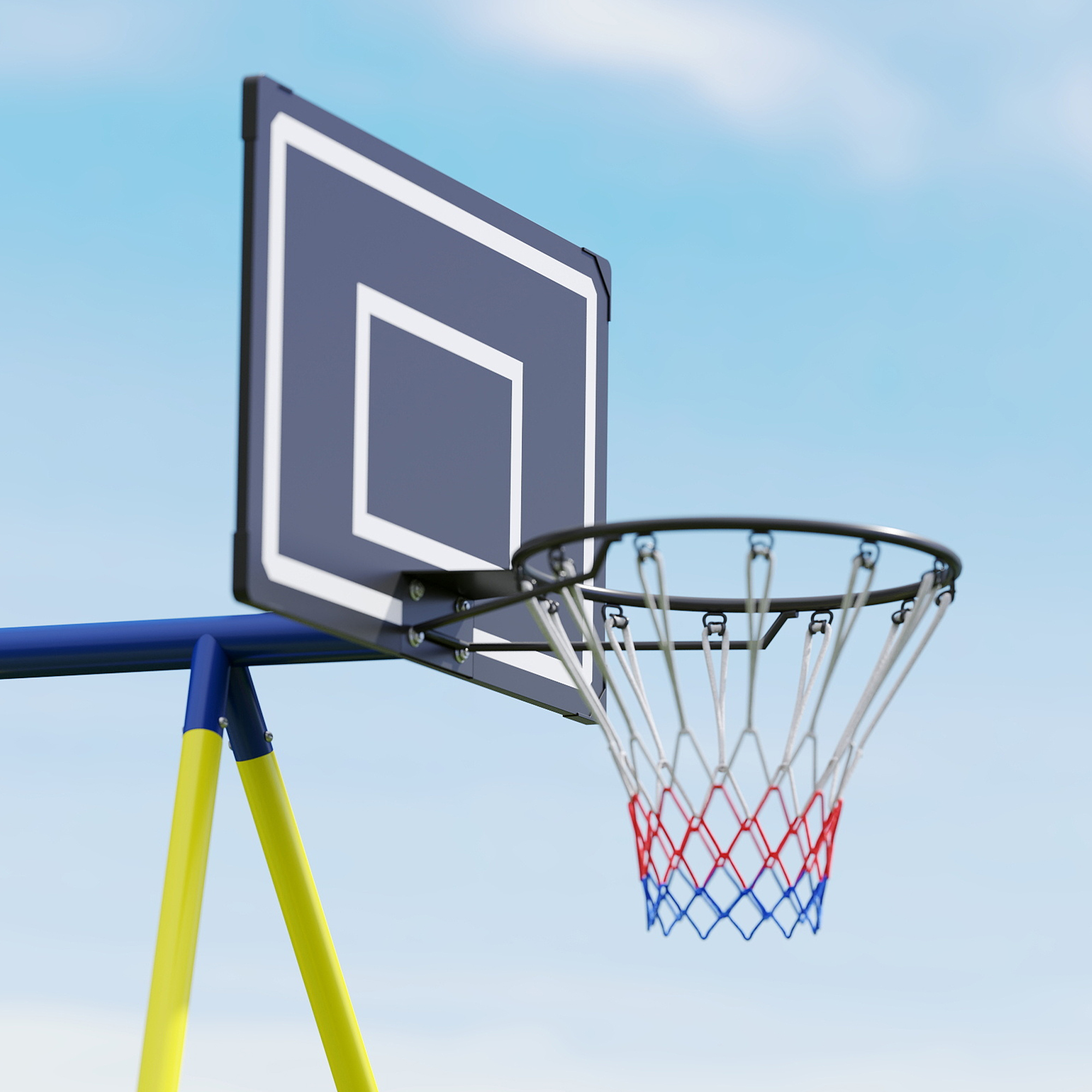 Schaukelgestell 4-in-1 Schaukel-Set bis 150 kg mit Nestschaukel Basketballkorb Fußballtor U-Schaukel 288 x 160 x 220 cm