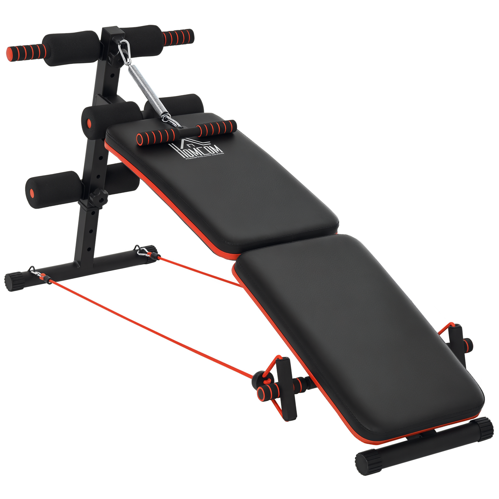 Sit Up Bank Bauchtrainer mit Trainingsseile Trainingsbank Multifunktion Verstellbar&klappbar 110 kg Belastbarkeit Stahl Schwarz+Rot 137 x 51 x 50-66 cm