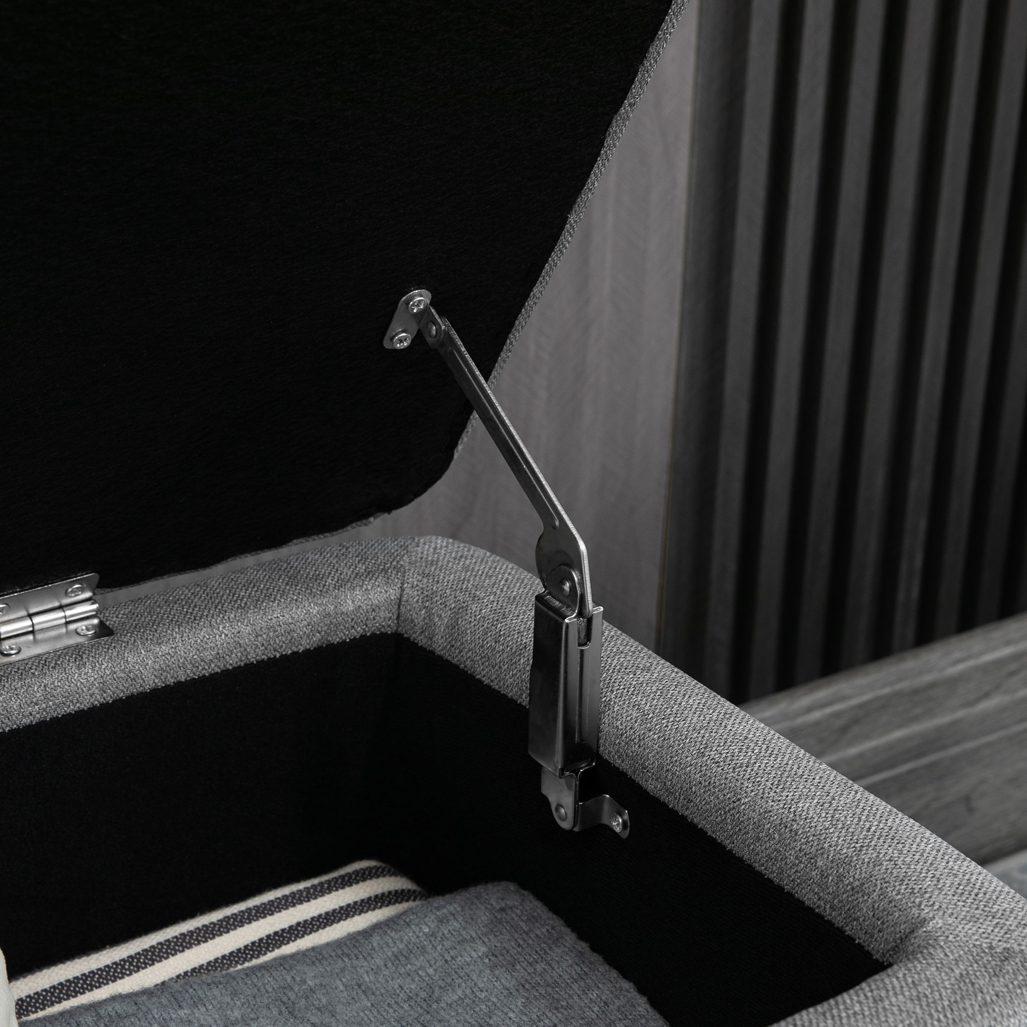 Sitzbank mit Stauraum Polsterbank mit Leinenoptik, Sitztruhe mit Stahlbeine 102 x 40 x 44 cm, Grau