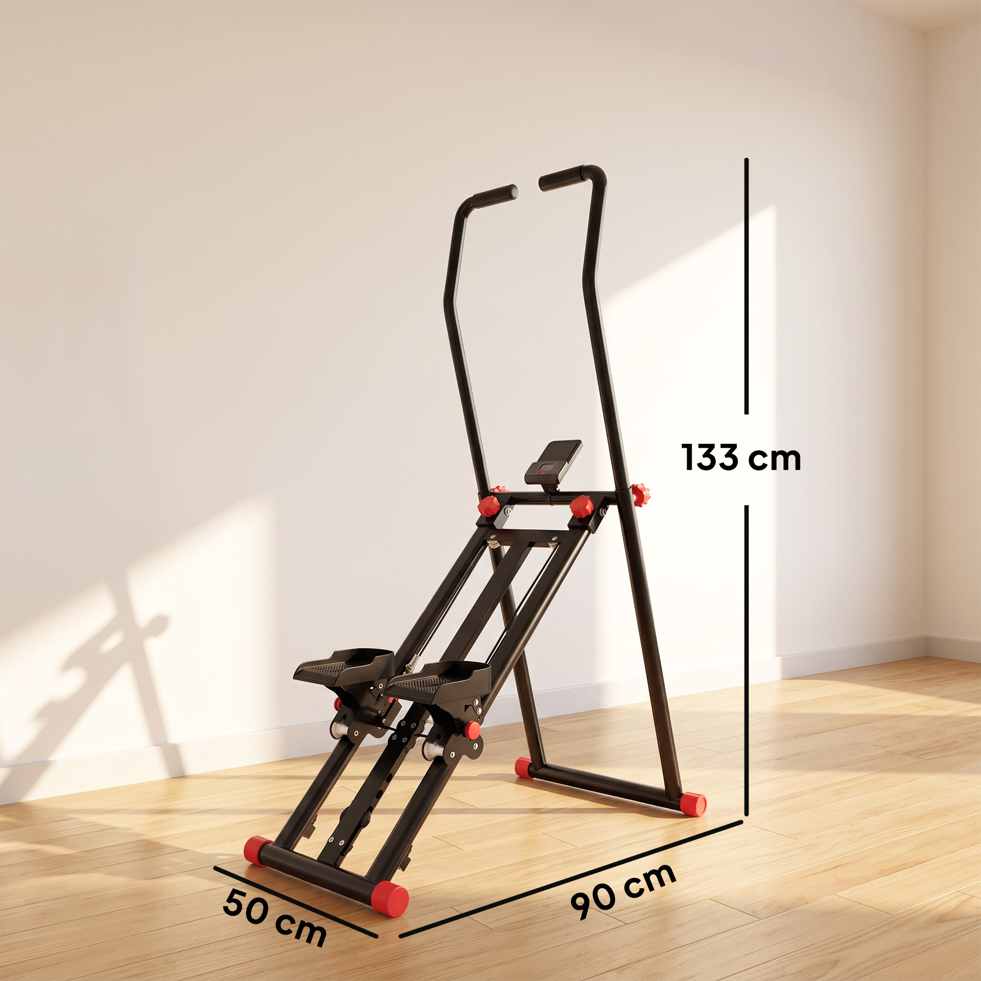 Treppenstepper für Zuhause, klappbarer Vertical Climber mit 3 Widerstandsstufen, verstellbarem Lenker und LCD-Monitor