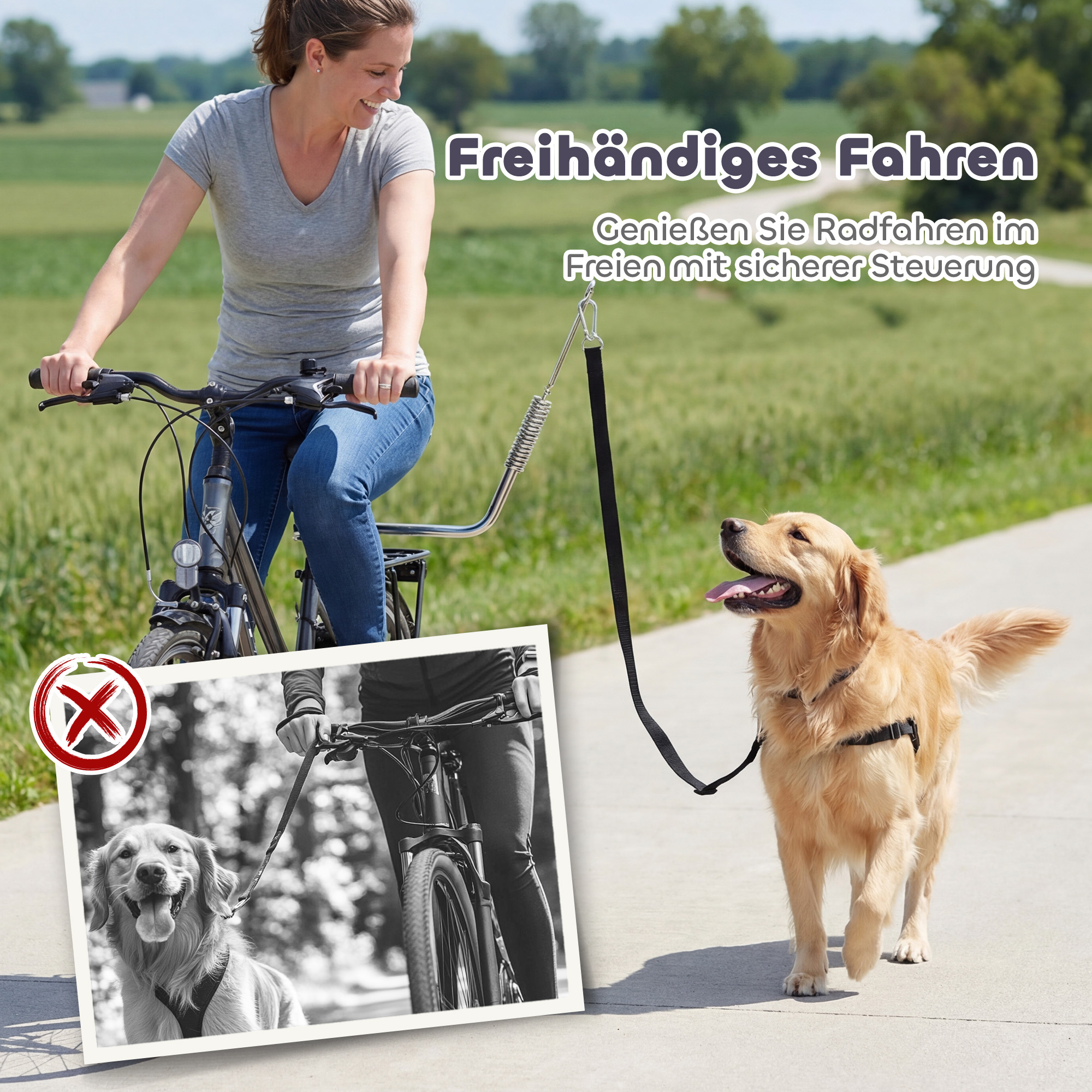 Fahrradleine für Hunde mit Stoßdämpfern verstellbar Gurt abnehmbar Schnellverschluss für Training Joggen Silber+Schwarz