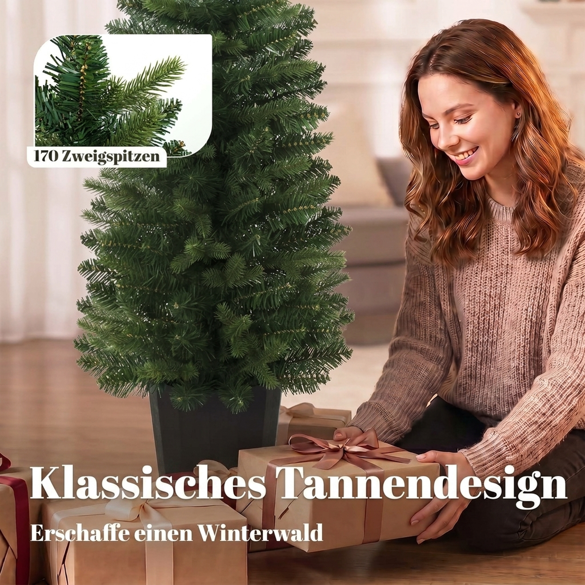 2er-Set künstliche Weihnachtsbäume, 120 cm, Tanne für den Eingangsbereich mit 170 Zweigspitzen, Pflanztopf-Basis, grün