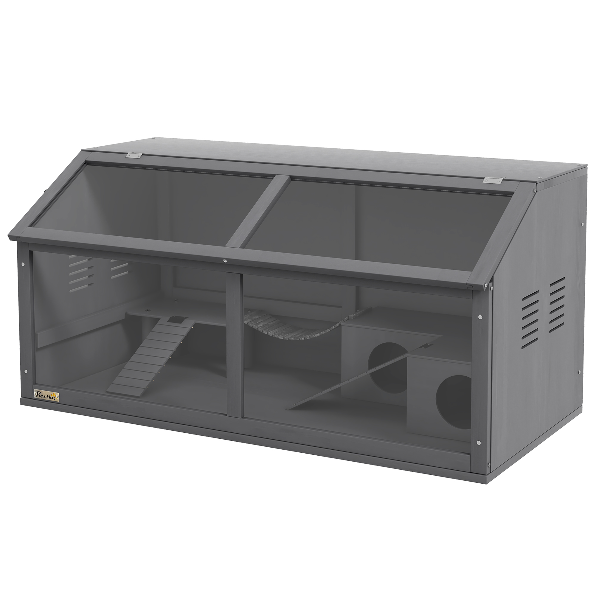 Kleintierkäfig Nagerkäfig, mit Zubehör, Tannenholz,100 cm x 52 cm x 50 cm, Grau