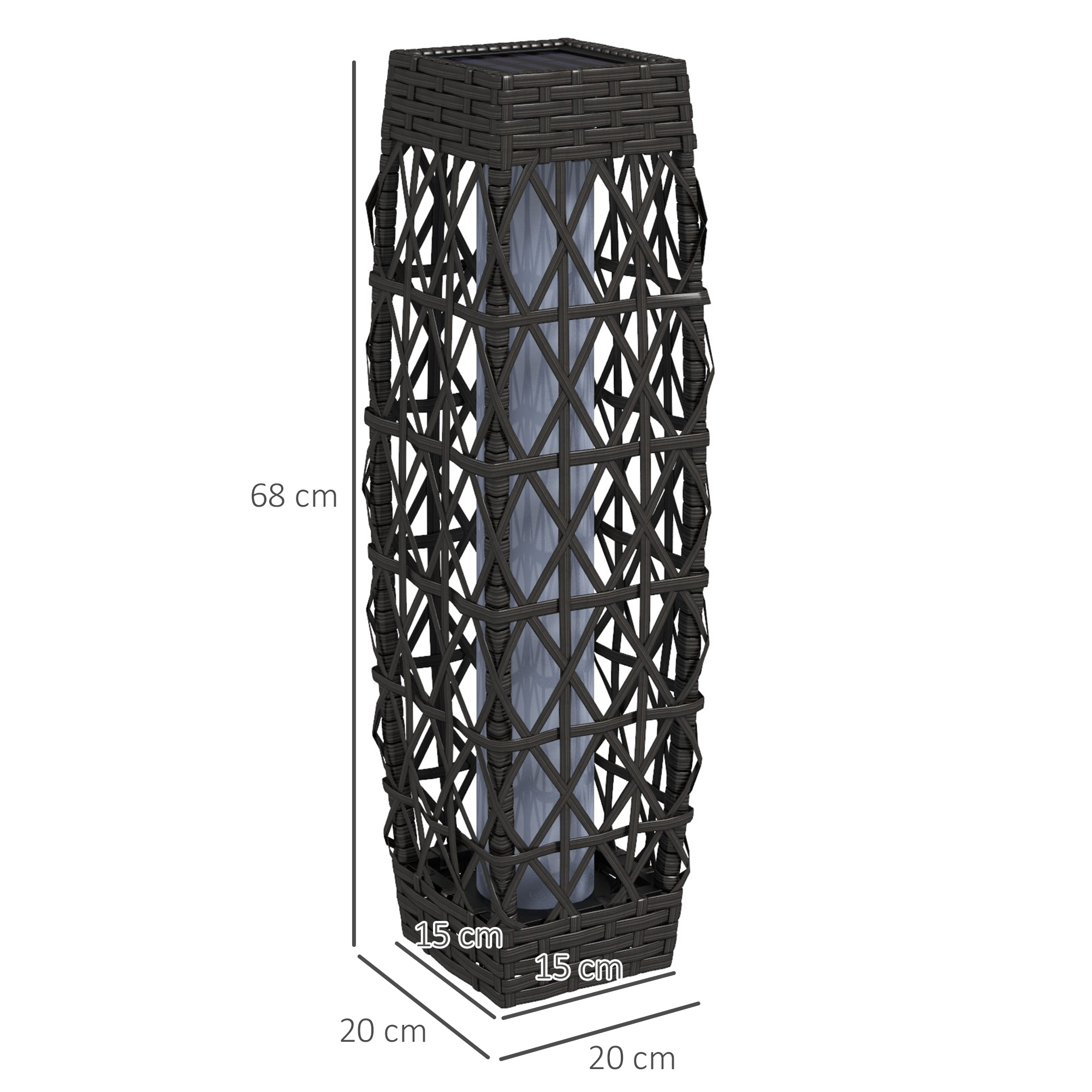 Rattan Außenleuchte, Solar Gartenlampe, Einschaltautomatik, LED, wetterfest, Metallrahmen, 20 x 20 x 68cm, Grau