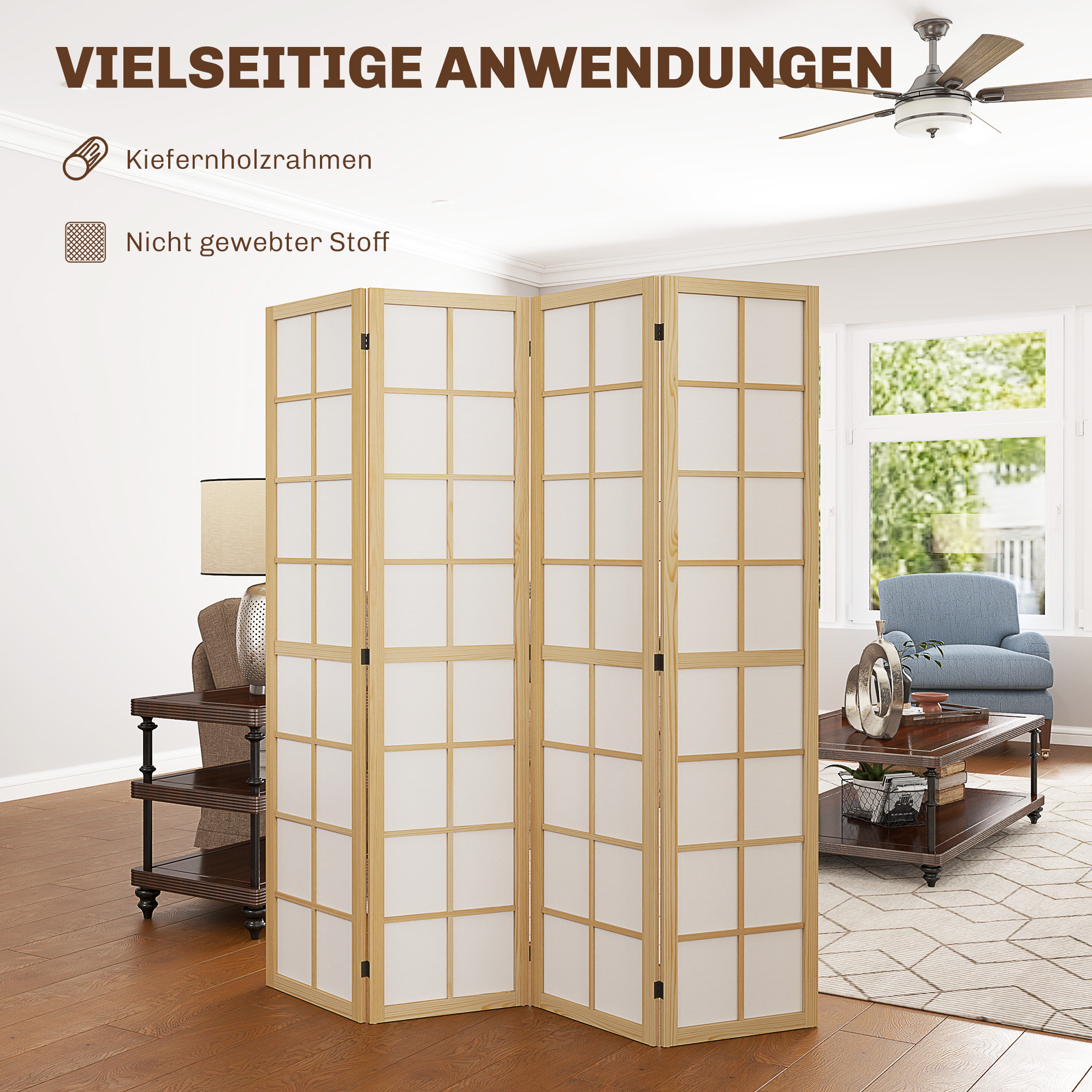 faltbarer Raumtrenner, freistehender Sichtschutz für Wohnzimmer, Schlafzimmer, Büro, 160 x 170 cm