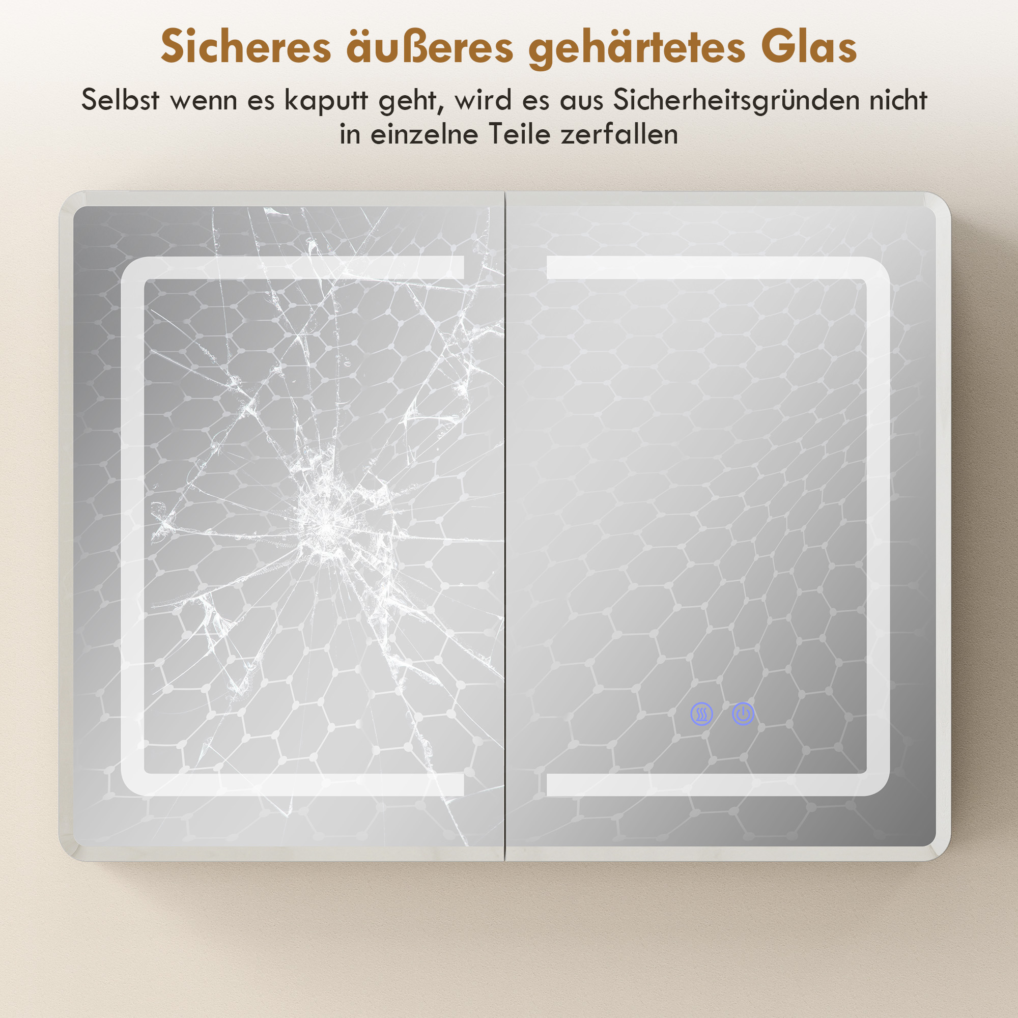 Spiegelschrank für das Badezimmer mit LED-Beleuchtung, 60 x 80 cm Badschrank mit Anti-Beschlag, 3-fach dimmbare