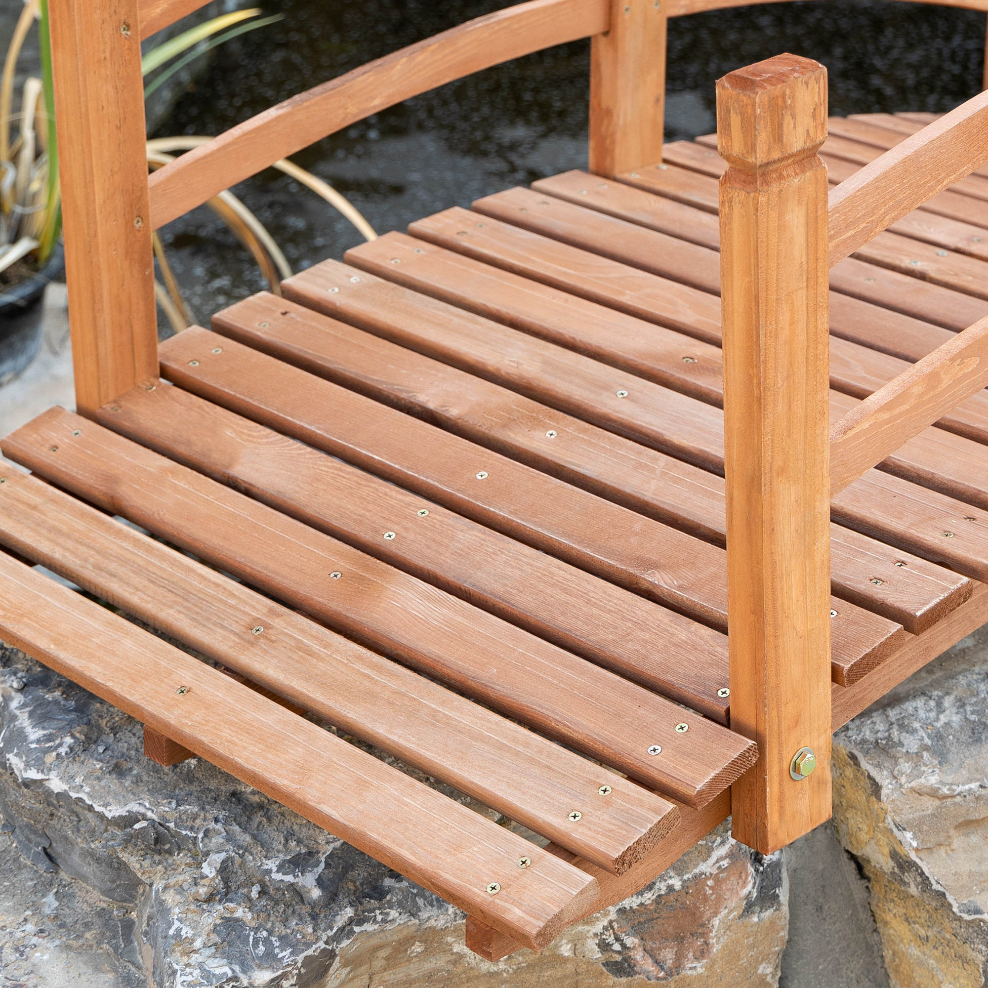 Gartenbrücke 1,85 m Holzbrücke begehbar Holzsteg Teichbrücke Zierbrücke mit Geländer bis 200 kg Massivholz Orange