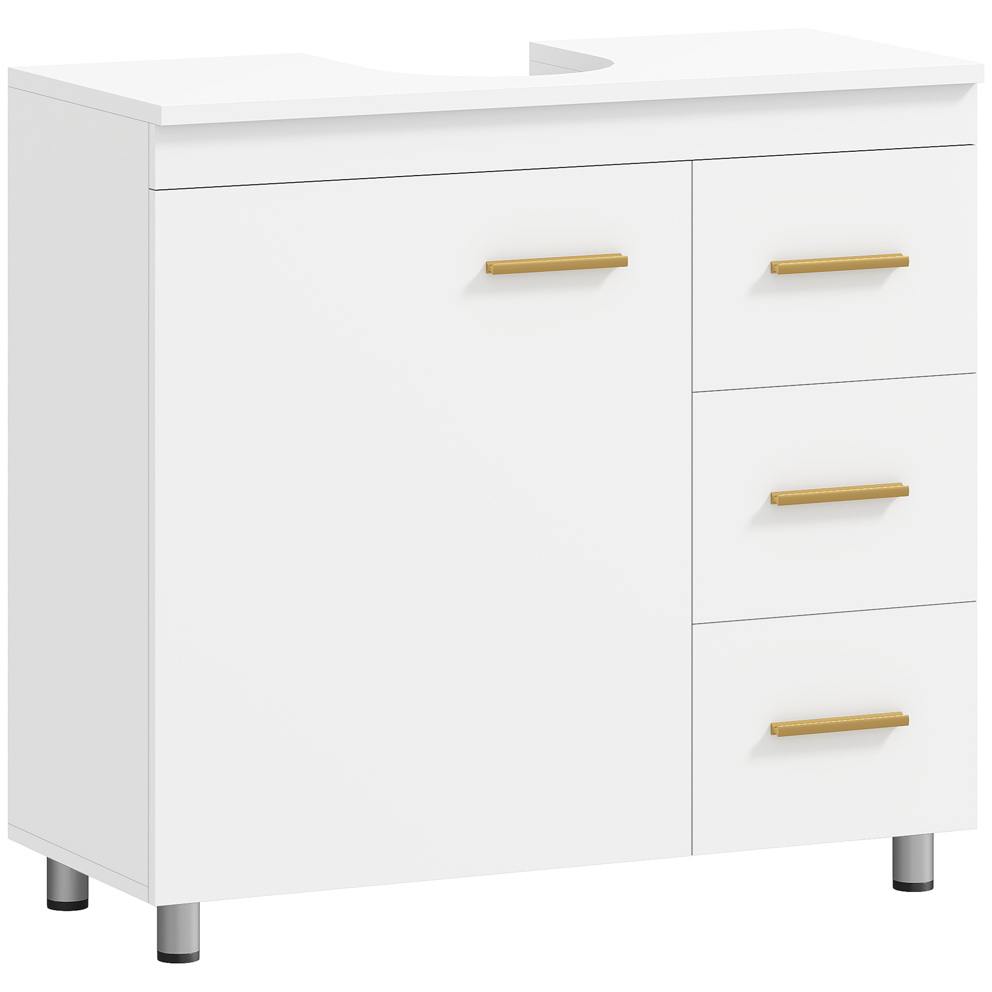 Badezimmer-Unterschrank, 3-stufiges Design, MDF, Spanplatte, Weiß Badezimmer-Unterschrank, 3-stufiges Design, MDF, Spanplatte, Weiß