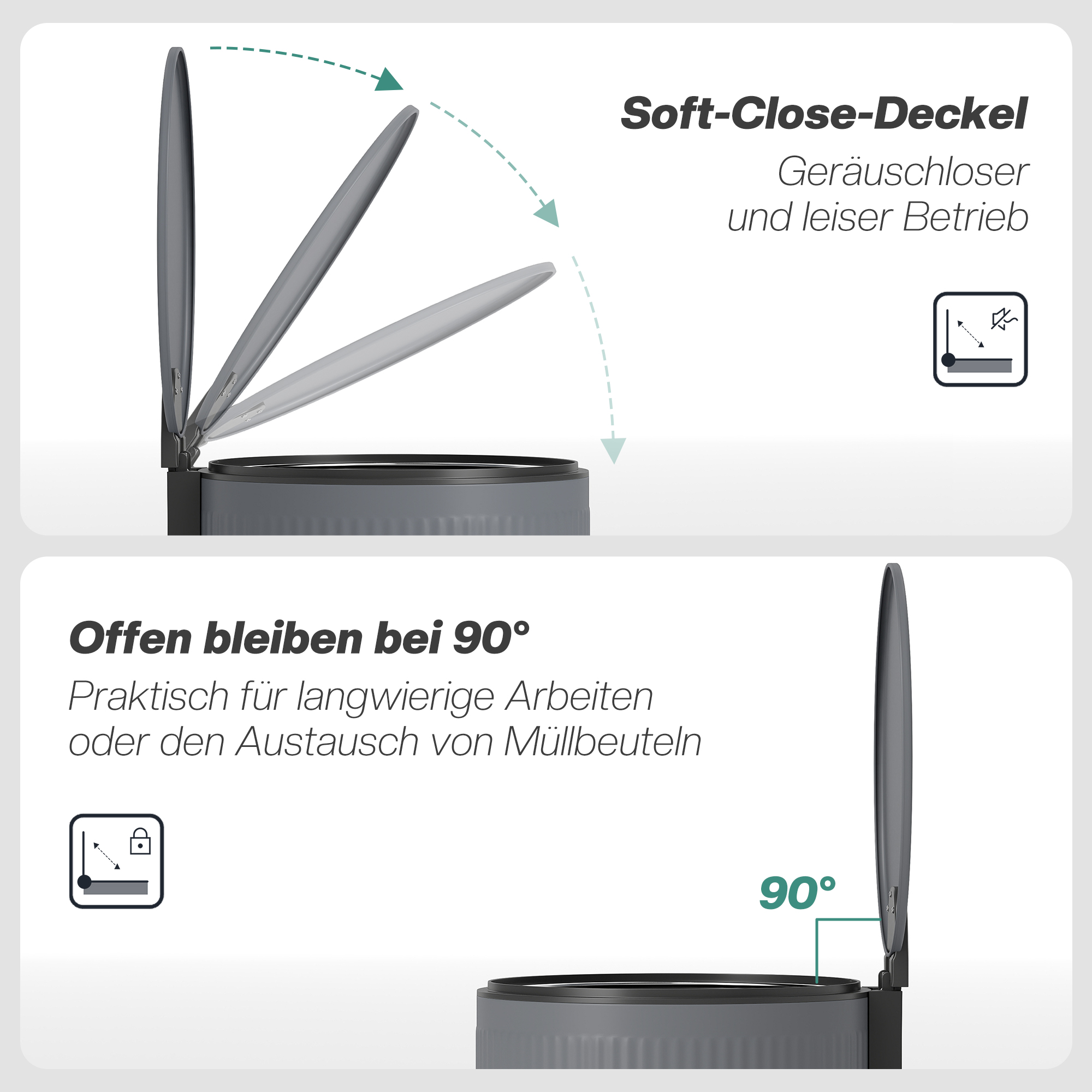 Mülleimer 30L Treteimer mit Softclose-Deckel und Pedal, Inneneimer Metall, Schwarz, 36 x 30 x 60,5 cm