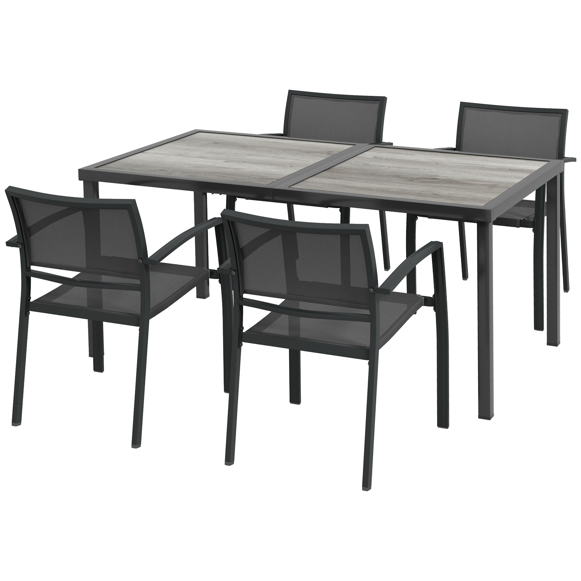 Gartenmöbel-Set Gartensitzgruppe, 1 Tisch, 4 Stühle, 150 x 87 x 72 cm, Grau Gartenmöbel-Set Gartensitzgruppe, 1 Tisch, 4 Stühle, 150 x 87 x 72 cm, Grau