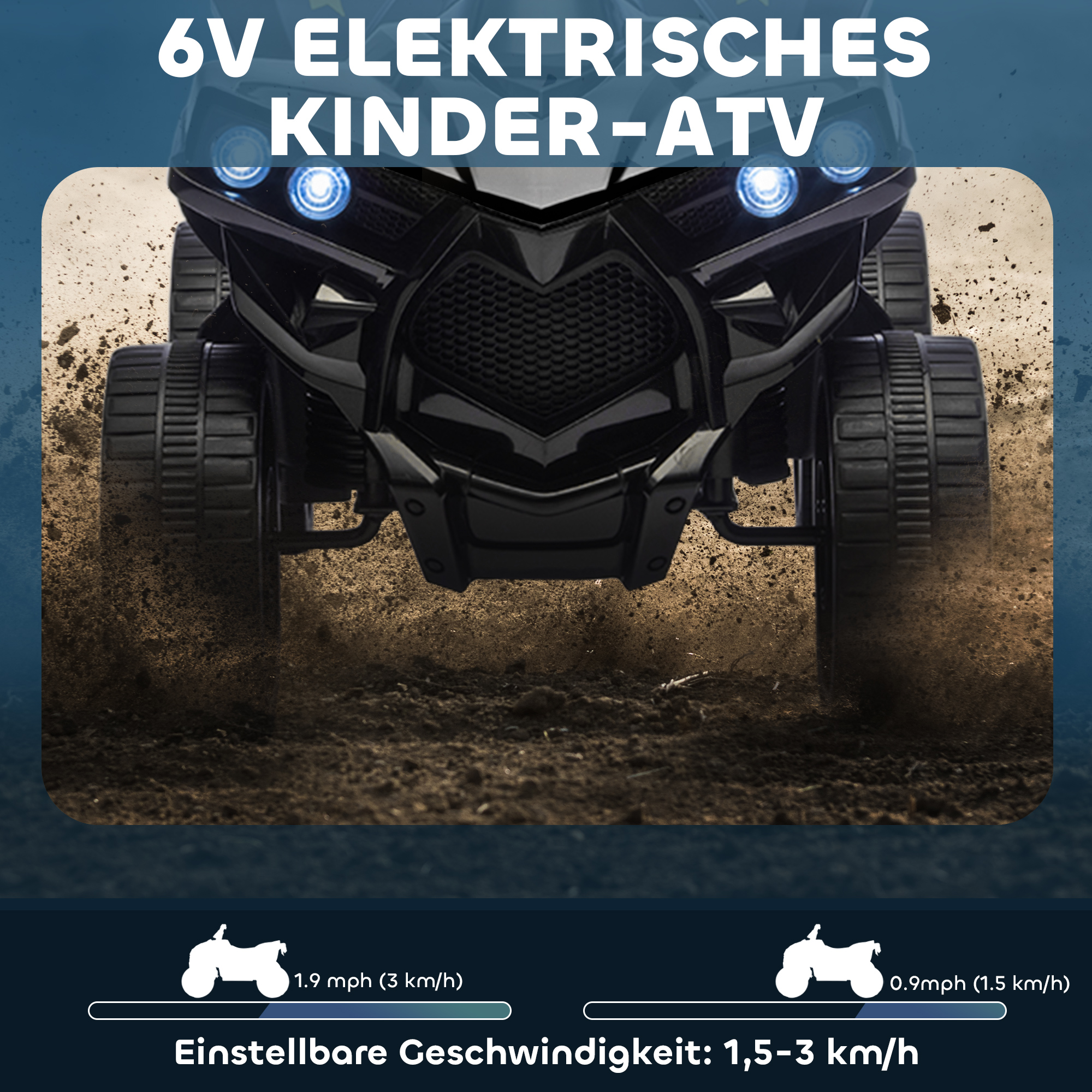 Kinder Quad Elektro 6V Kinderquad mit Vorwärts-, Rückwärtsfunktion, Musik, LED-Scheinwerfer Schwarz