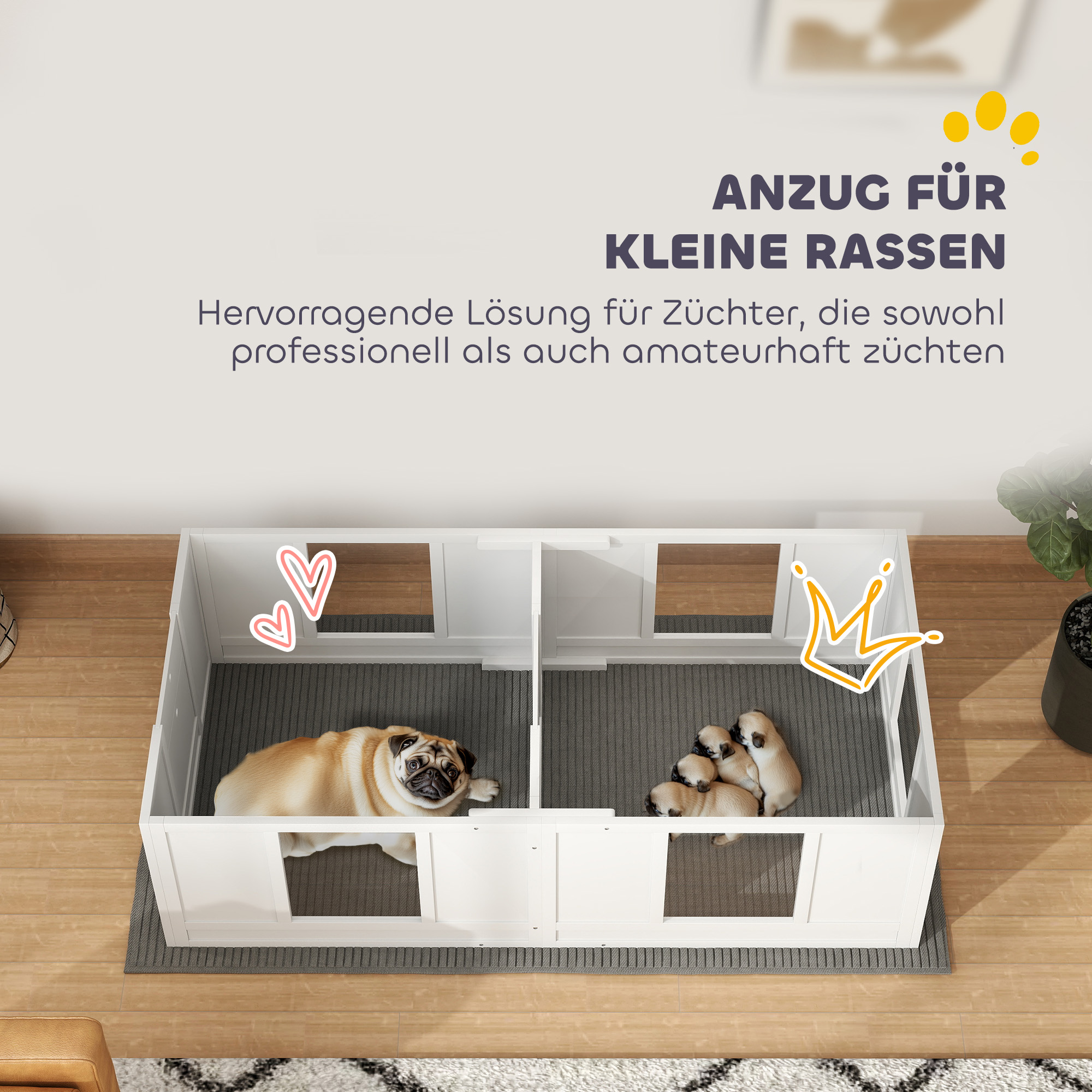 Welpenbox für Hunde, mit  klaren Paneelen, 2-Raum-Design, für kleine Hunde