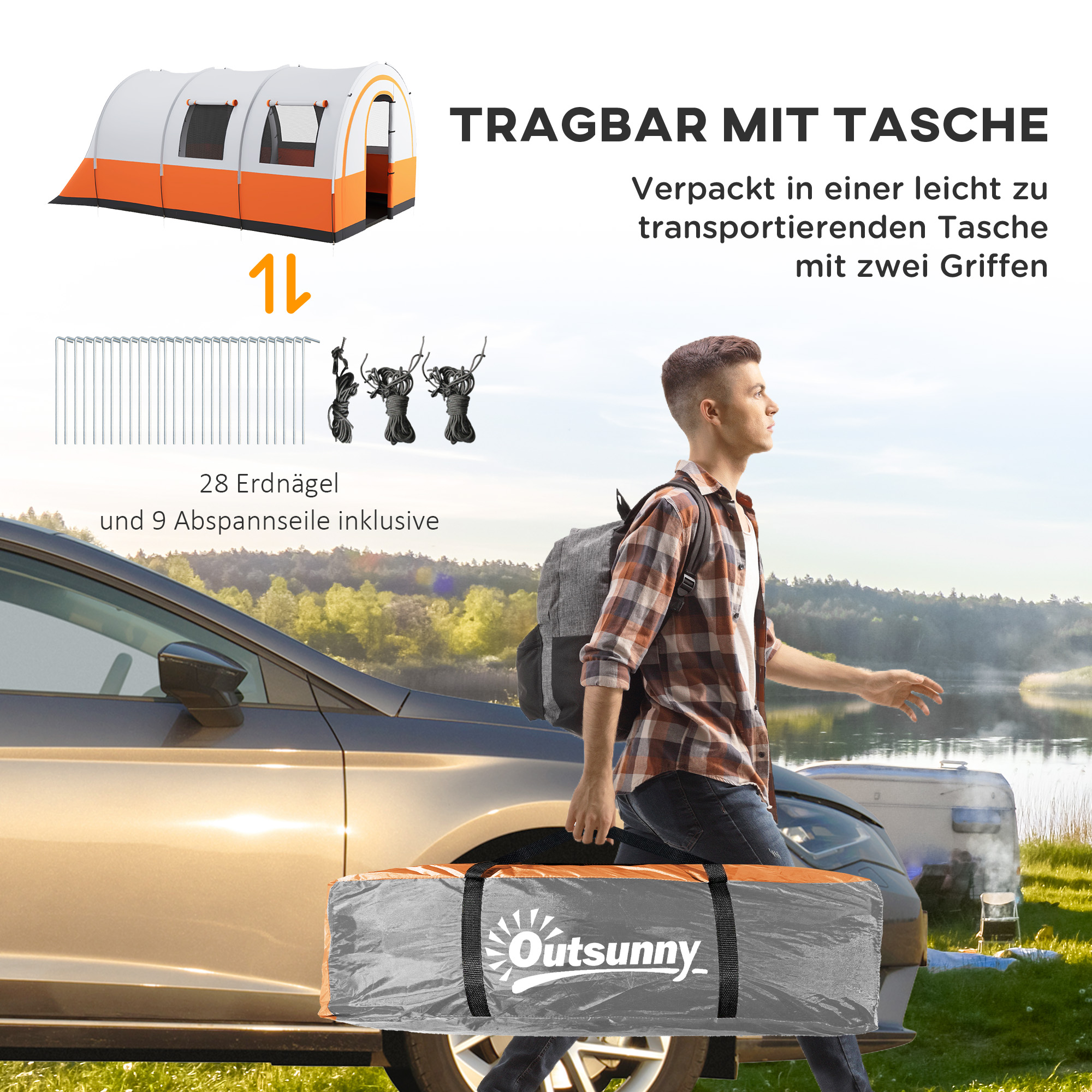 Campingzelt bis 6 Pers., Familienzelt, separate Bereiche, wasserdicht, Cremeweiß